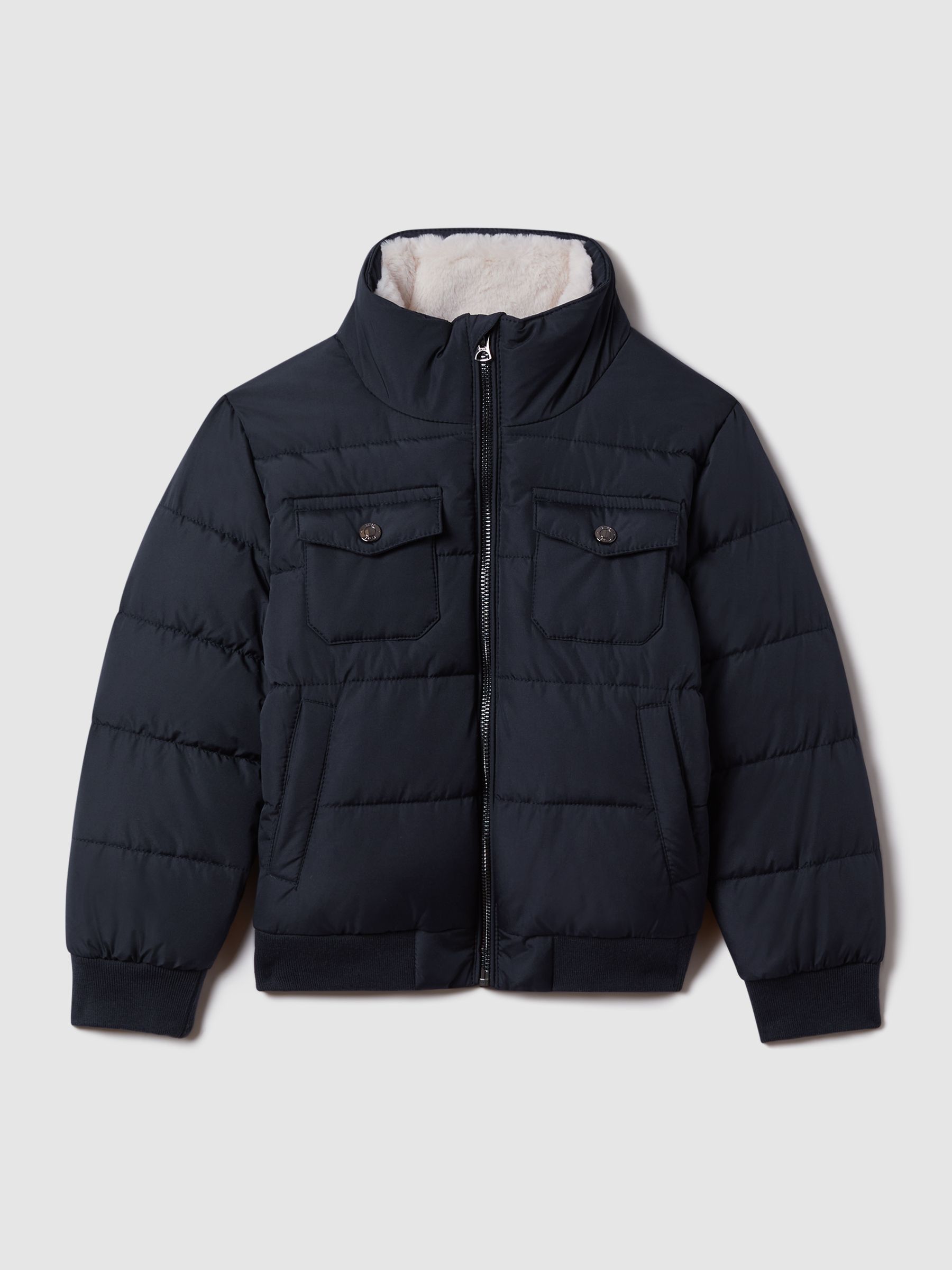 3-9 yrs Padded Faux Fur Coat in Navy - Image 2 of 6