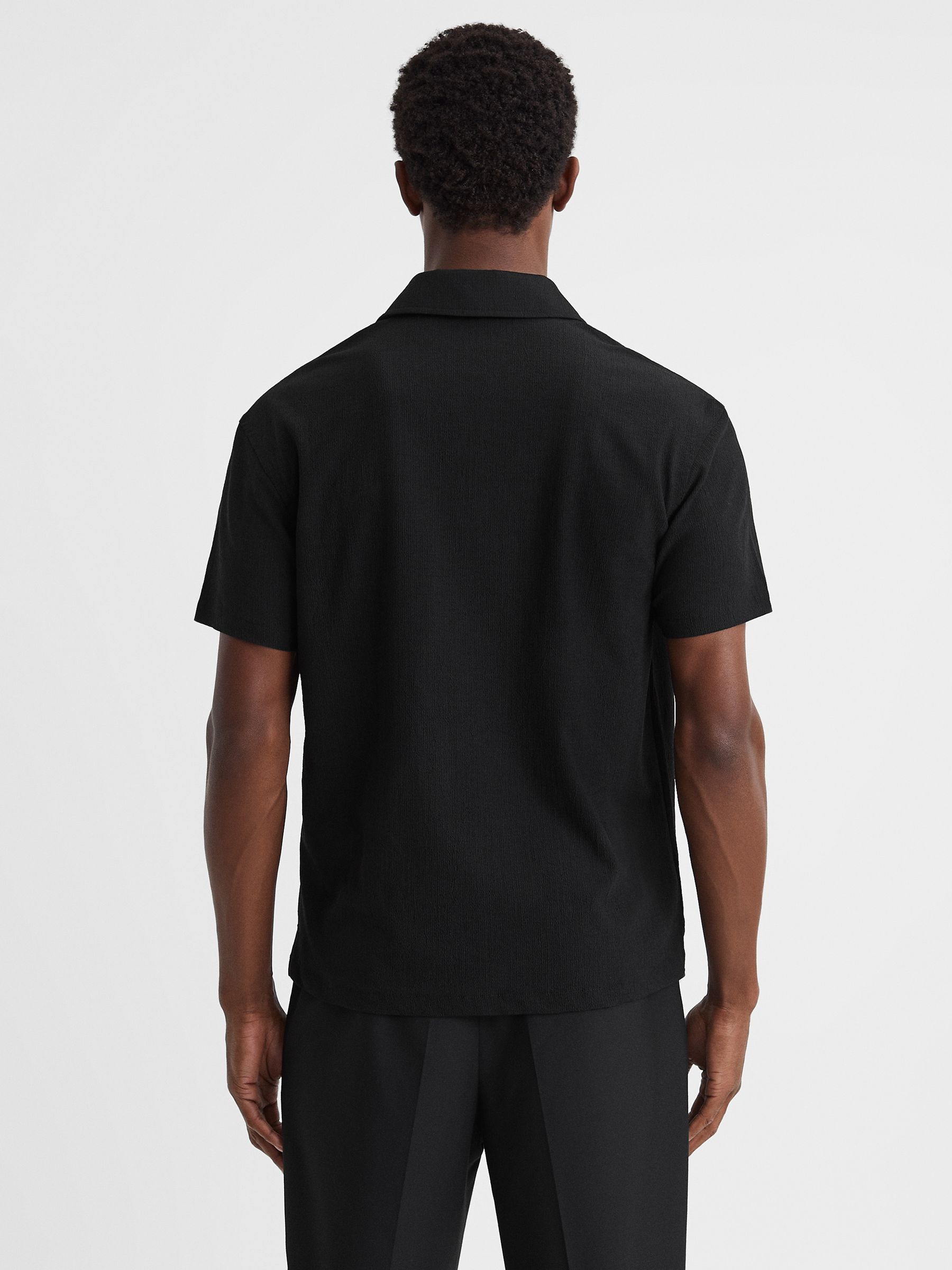 Textured Crepe Cuban Collar Shirt in Black - Image 5 of 5