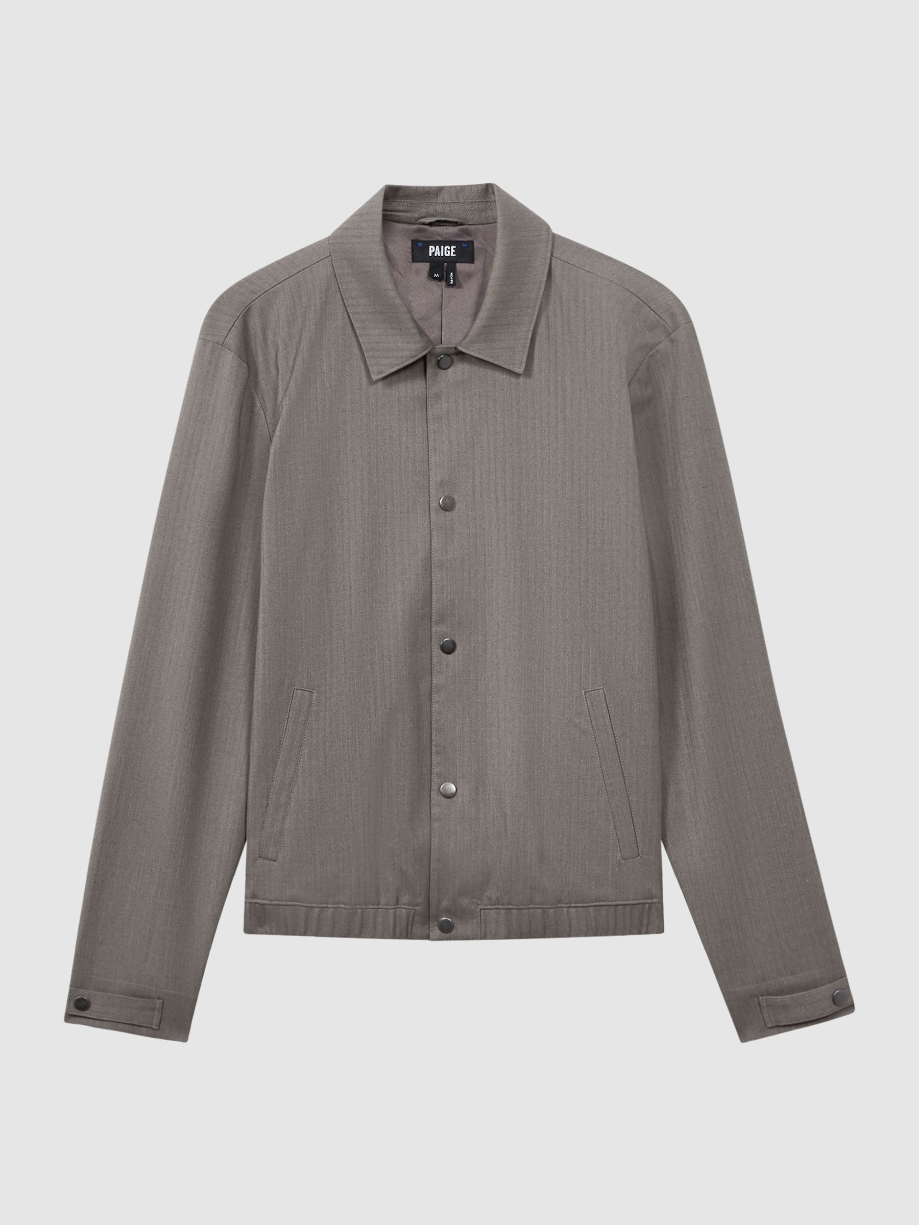 Paige Herringbone Press-Stud Bomber Jacket in Sea Fossil - Image 2 of 6