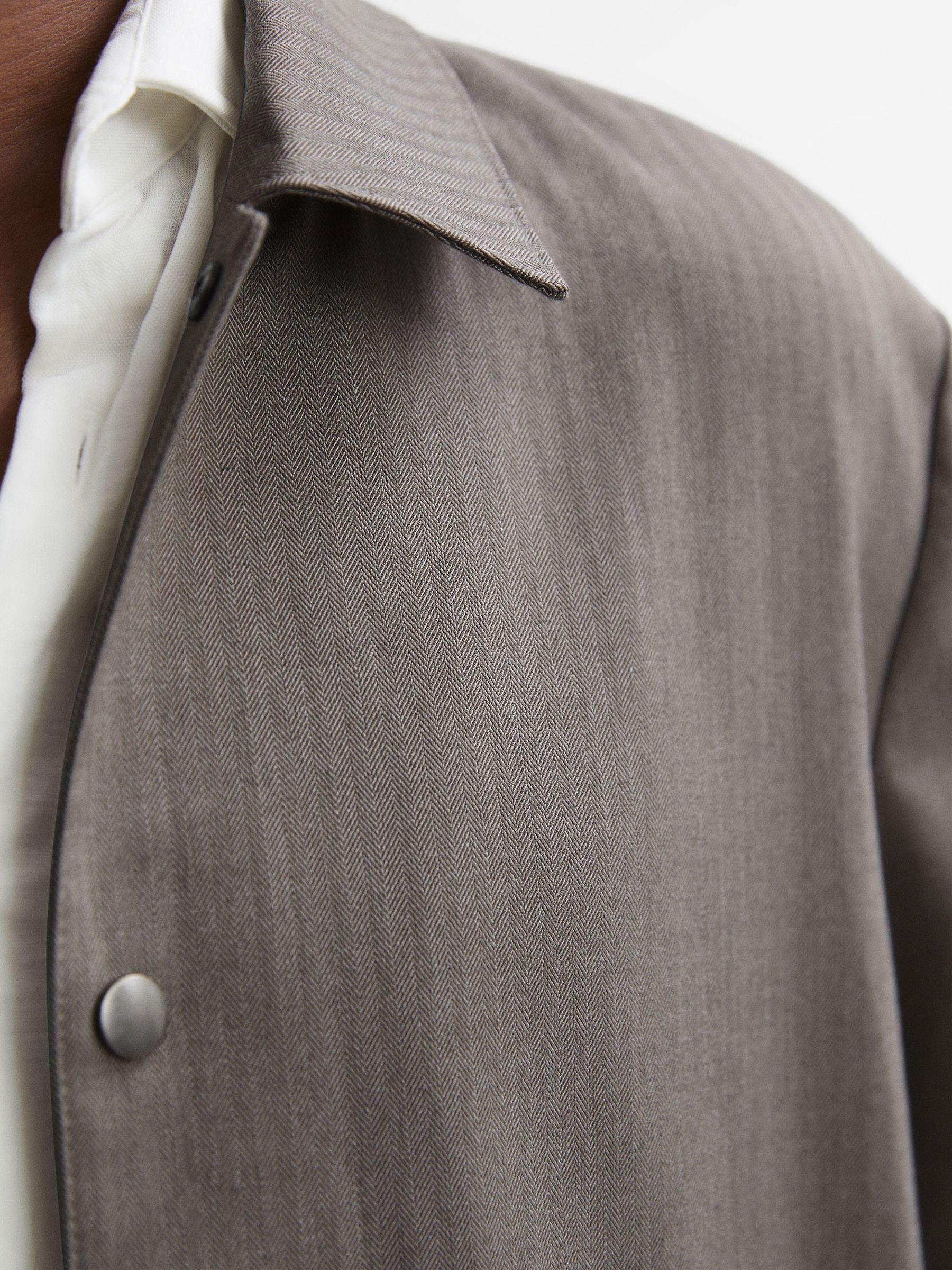 Paige Herringbone Press-Stud Bomber Jacket in Sea Fossil - Image 4 of 6