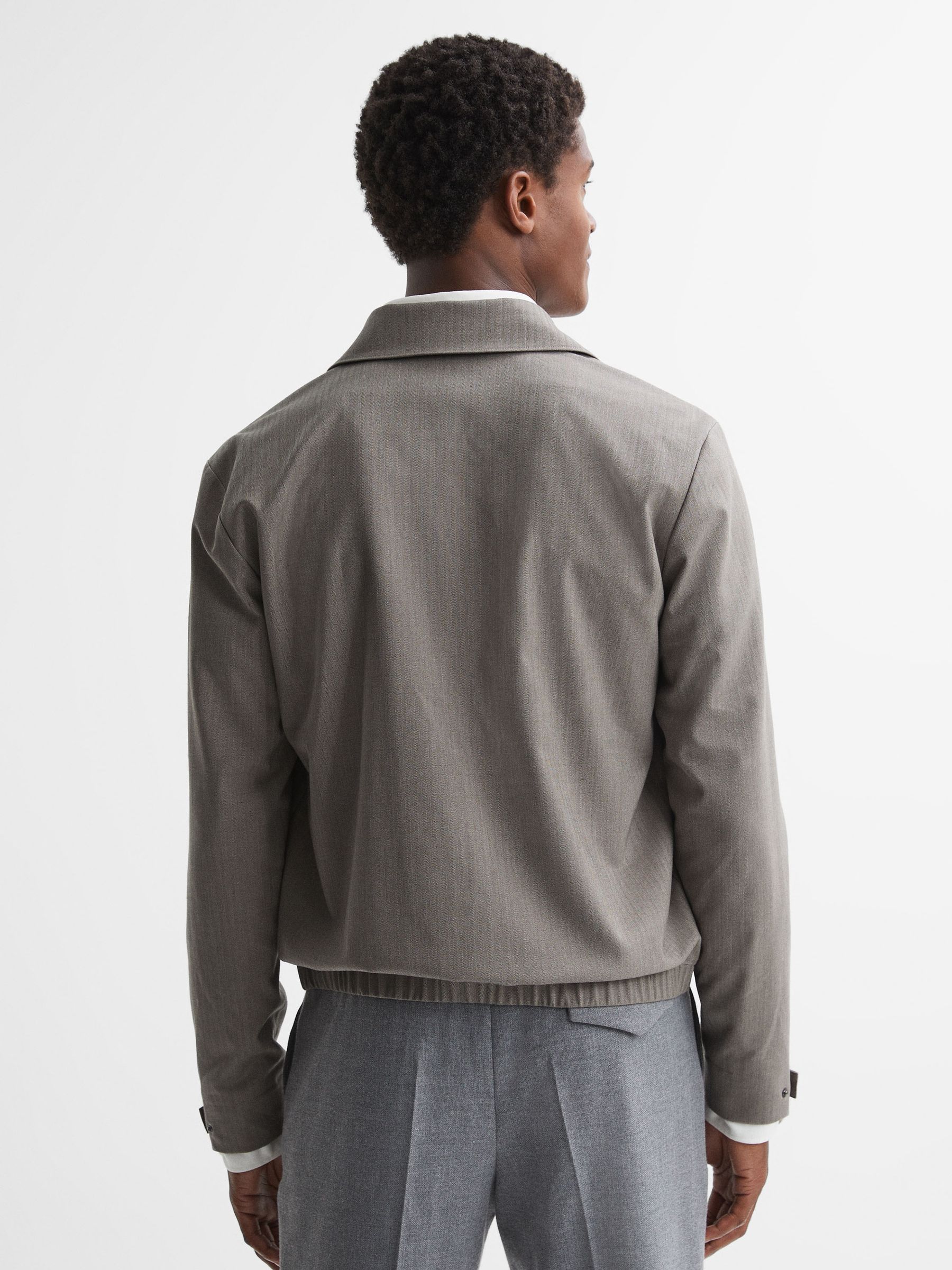 Paige Herringbone Press-Stud Bomber Jacket in Sea Fossil - Image 6 of 6
