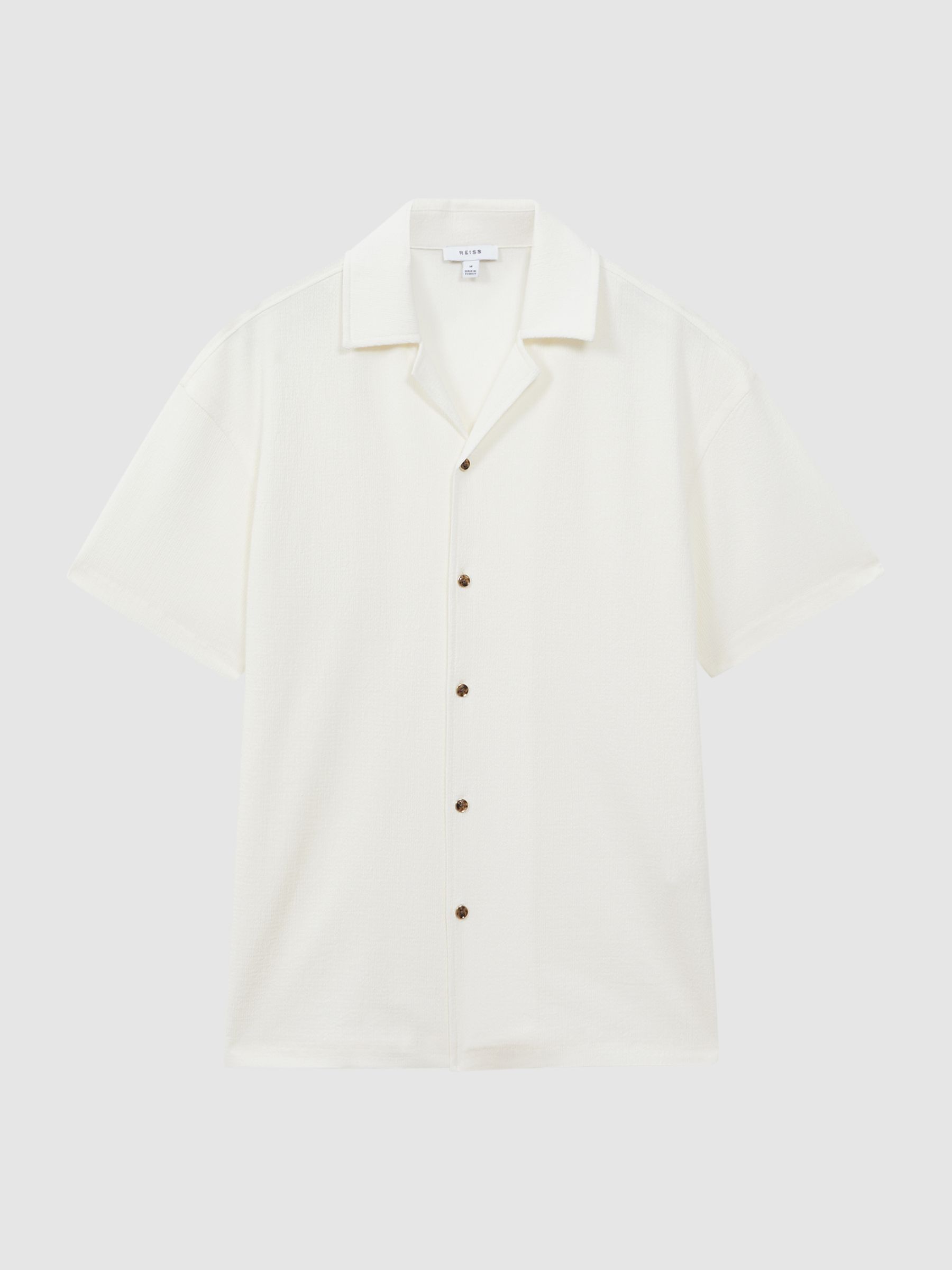 Textured Crepe Cuban Collar Shirt in Ecru - Image 2 of 4