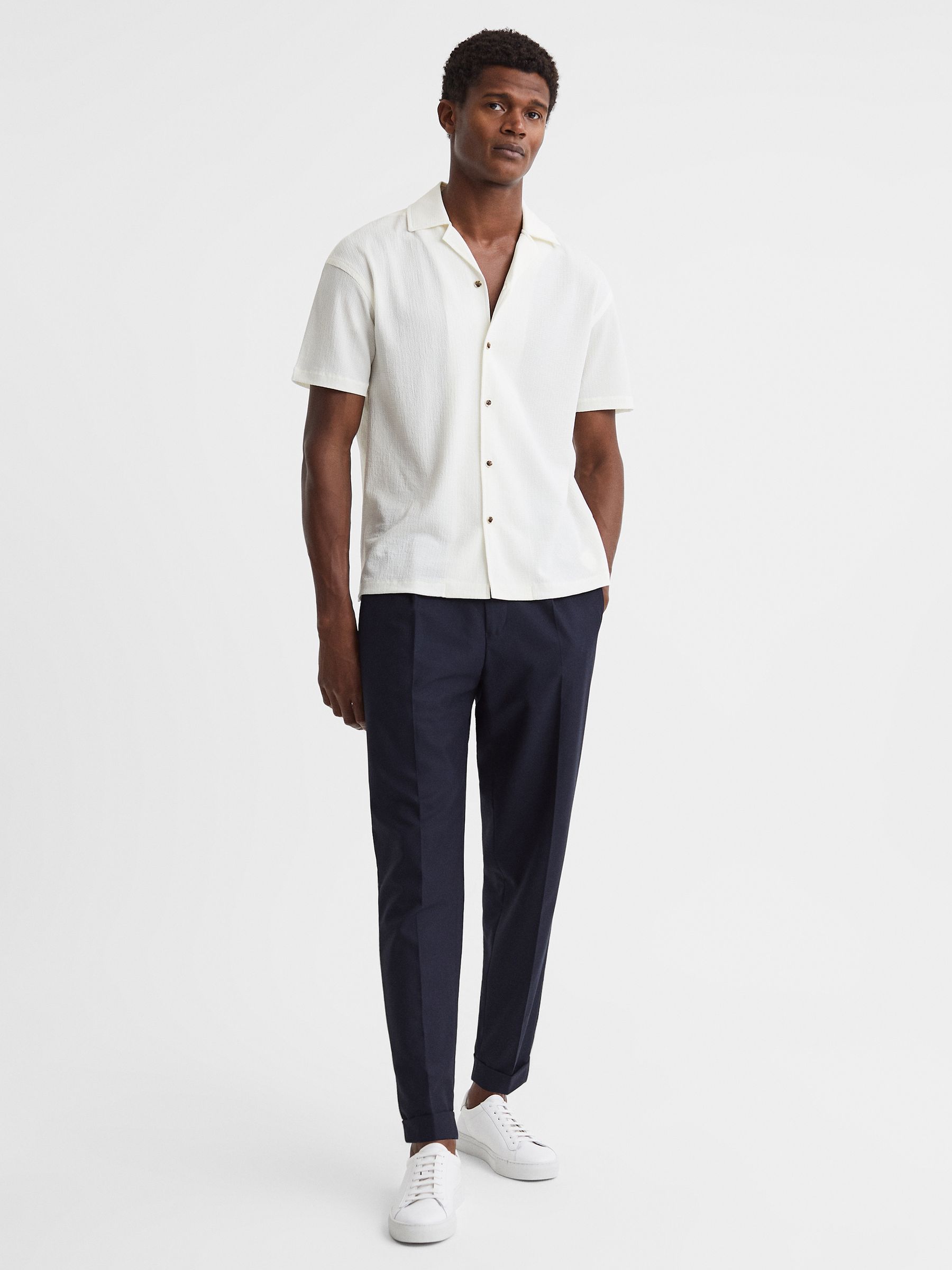 Textured Crepe Cuban Collar Shirt in Ecru - Image 3 of 4