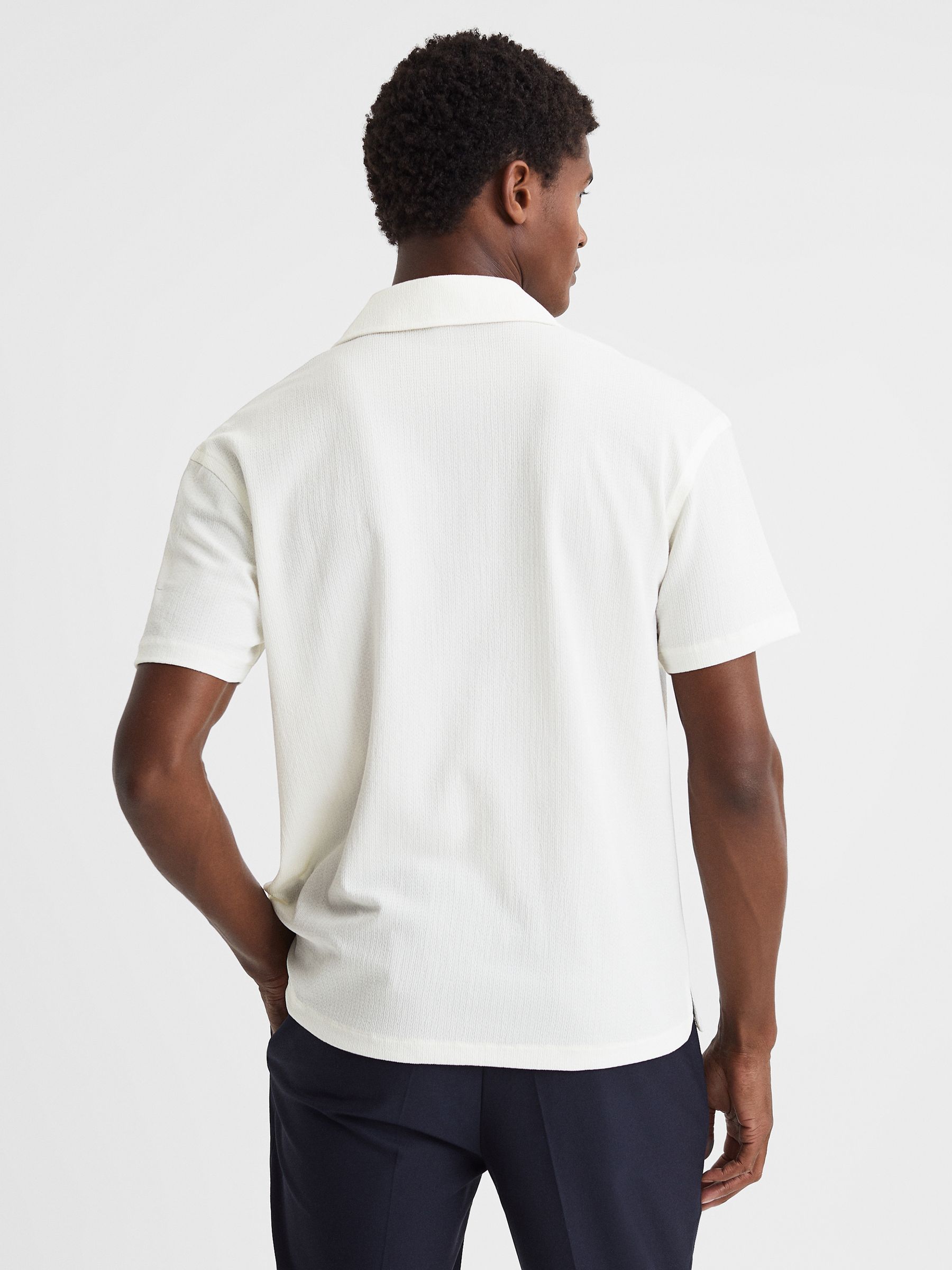 Textured Crepe Cuban Collar Shirt in Ecru - Image 4 of 4