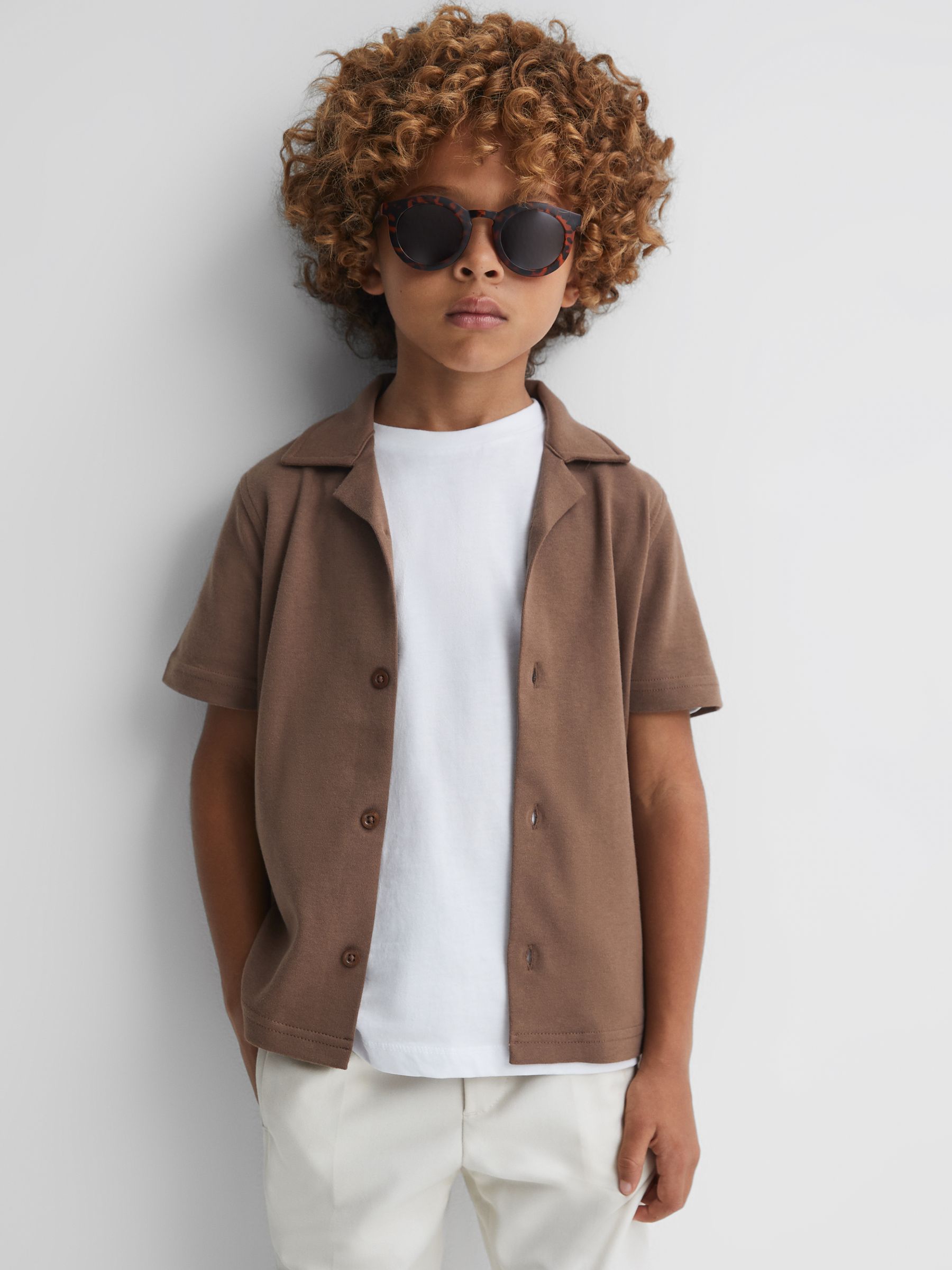 3-9 yrs Cotton Cuban Collar Shirt in Tobacco - Image 3 of 6