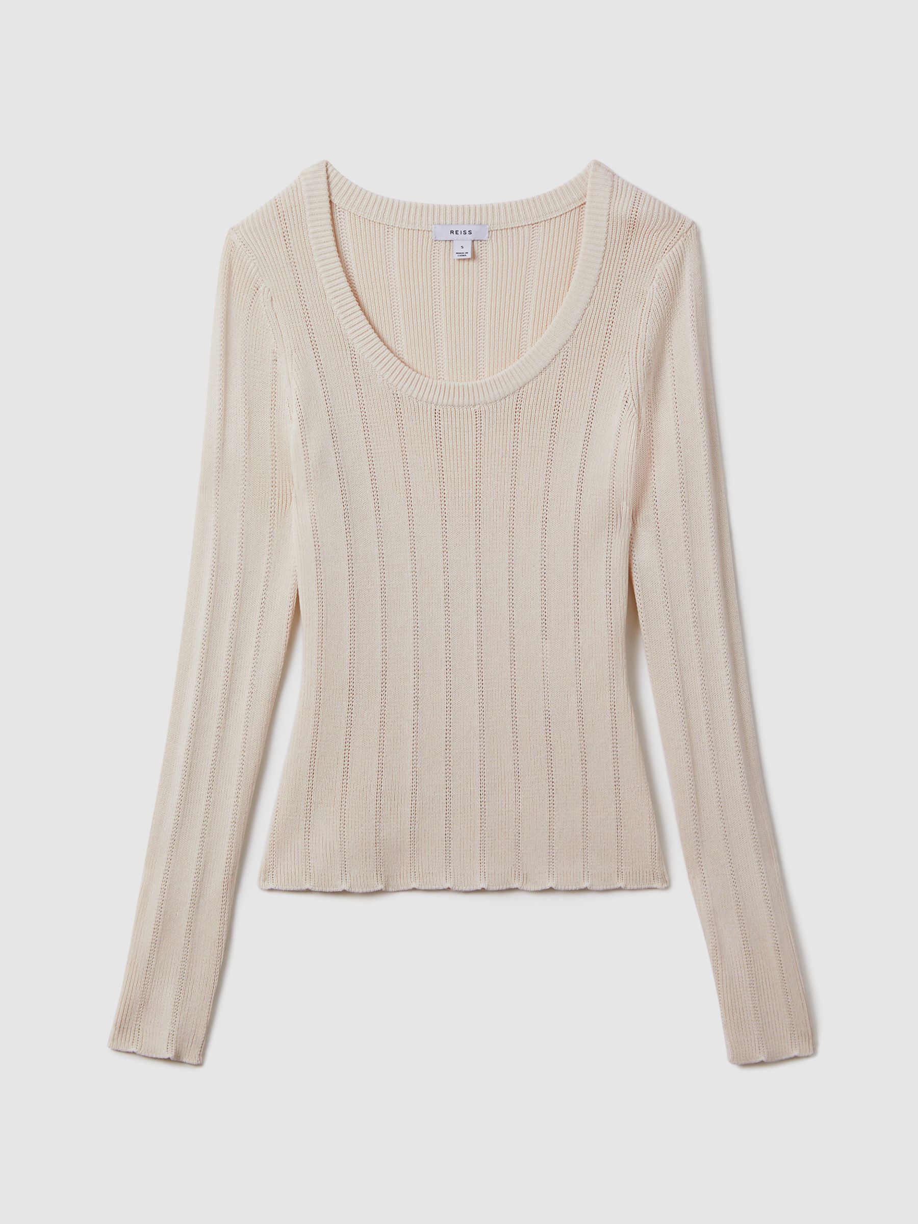 Knitted Scoop Neck Top in Cream - Image 2 of 7