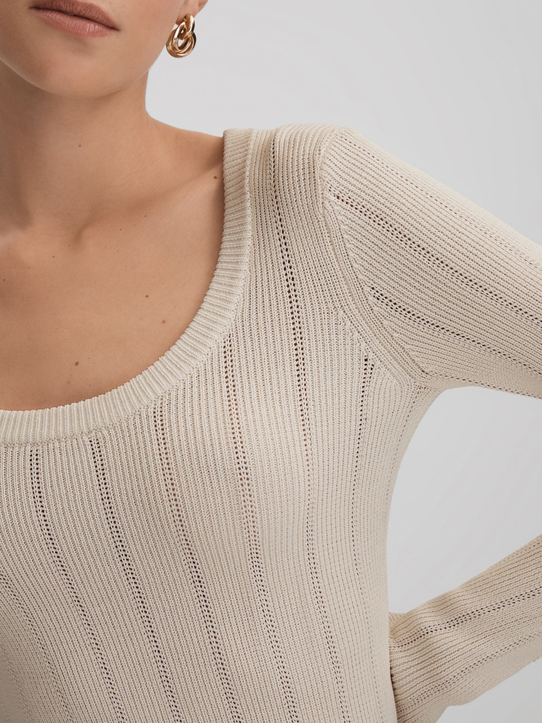 Knitted Scoop Neck Top in Cream - Image 4 of 7
