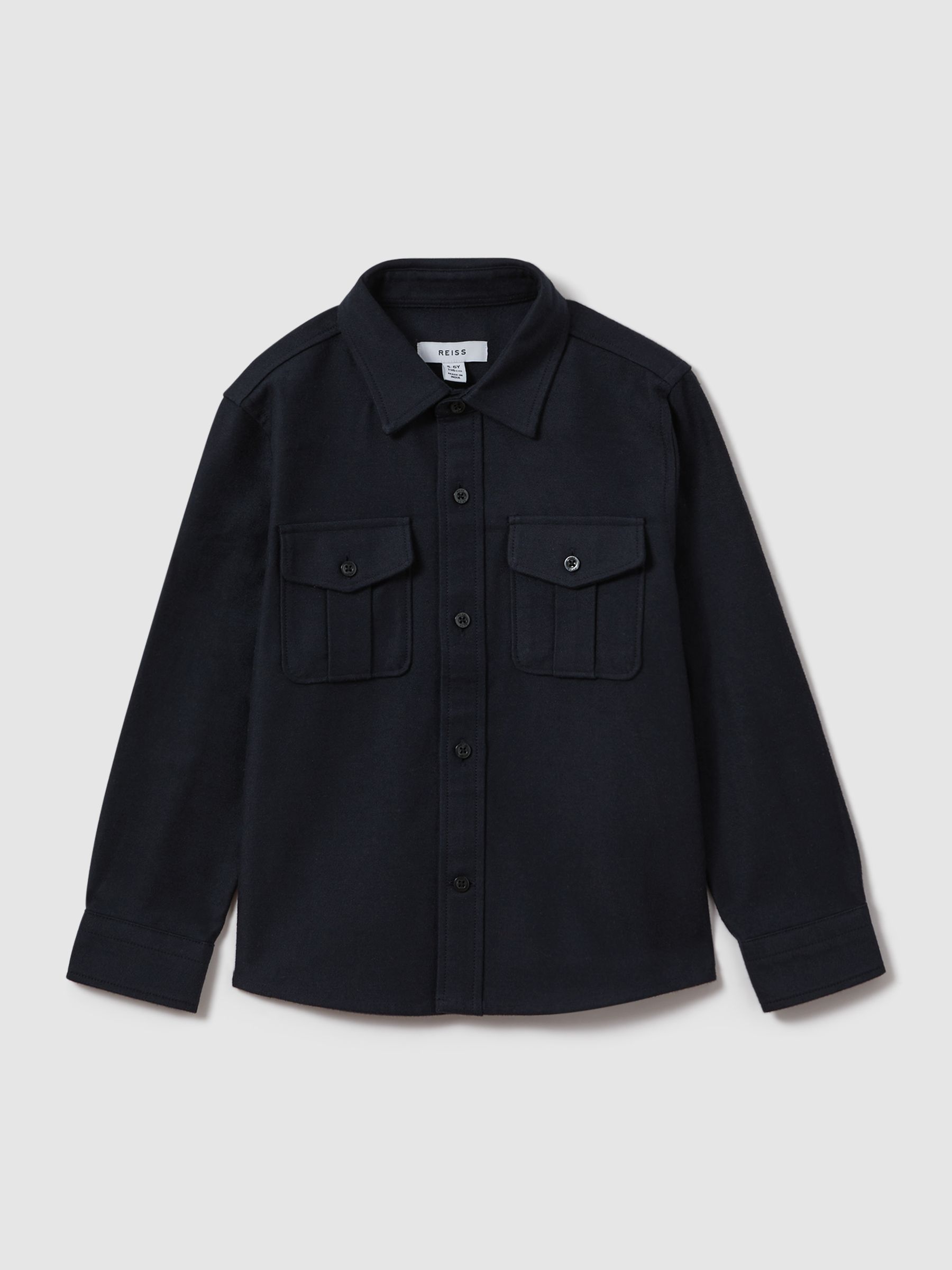 Brushed Cotton Patch Pocket Overshirt in Navy - Image 2 of 4