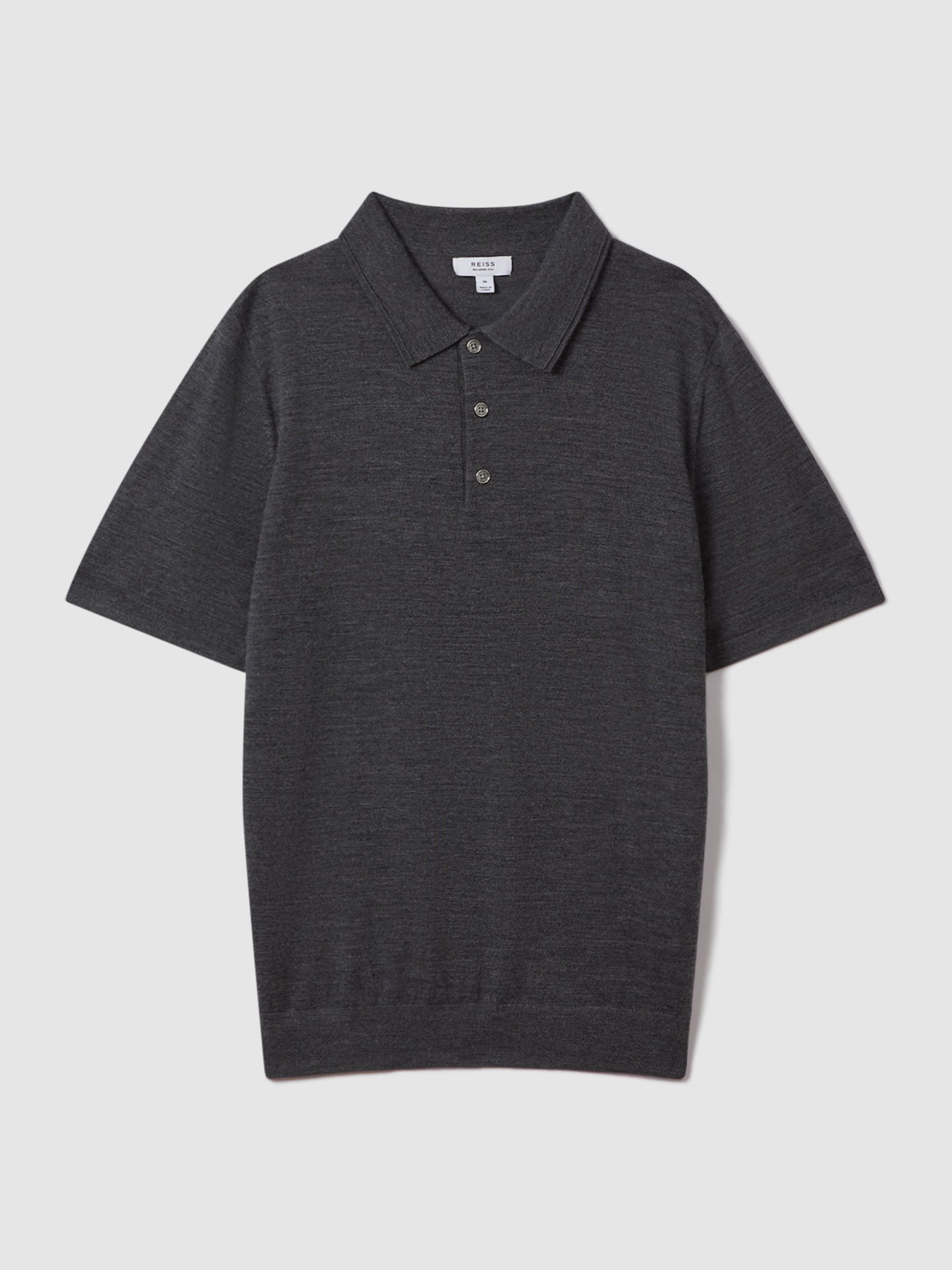 Slim Fit Merino Wool Polo Shirt in Derby Grey Marl - Image 2 of 6