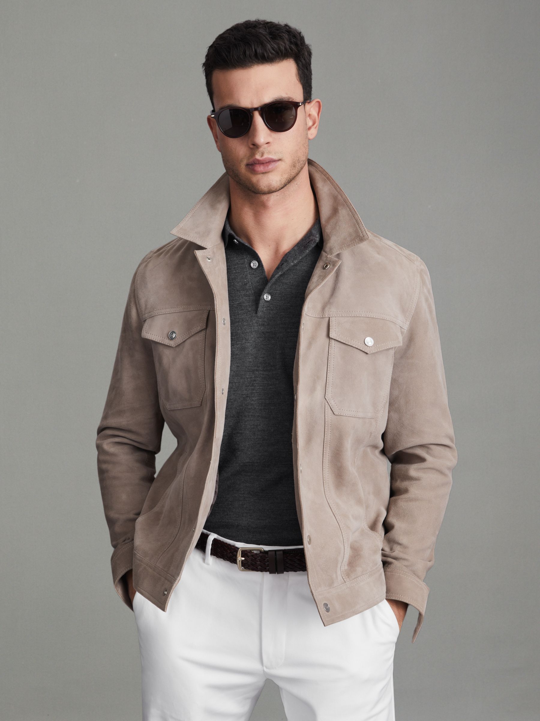 Slim Fit Merino Wool Polo Shirt in Derby Grey Marl - Image 6 of 6