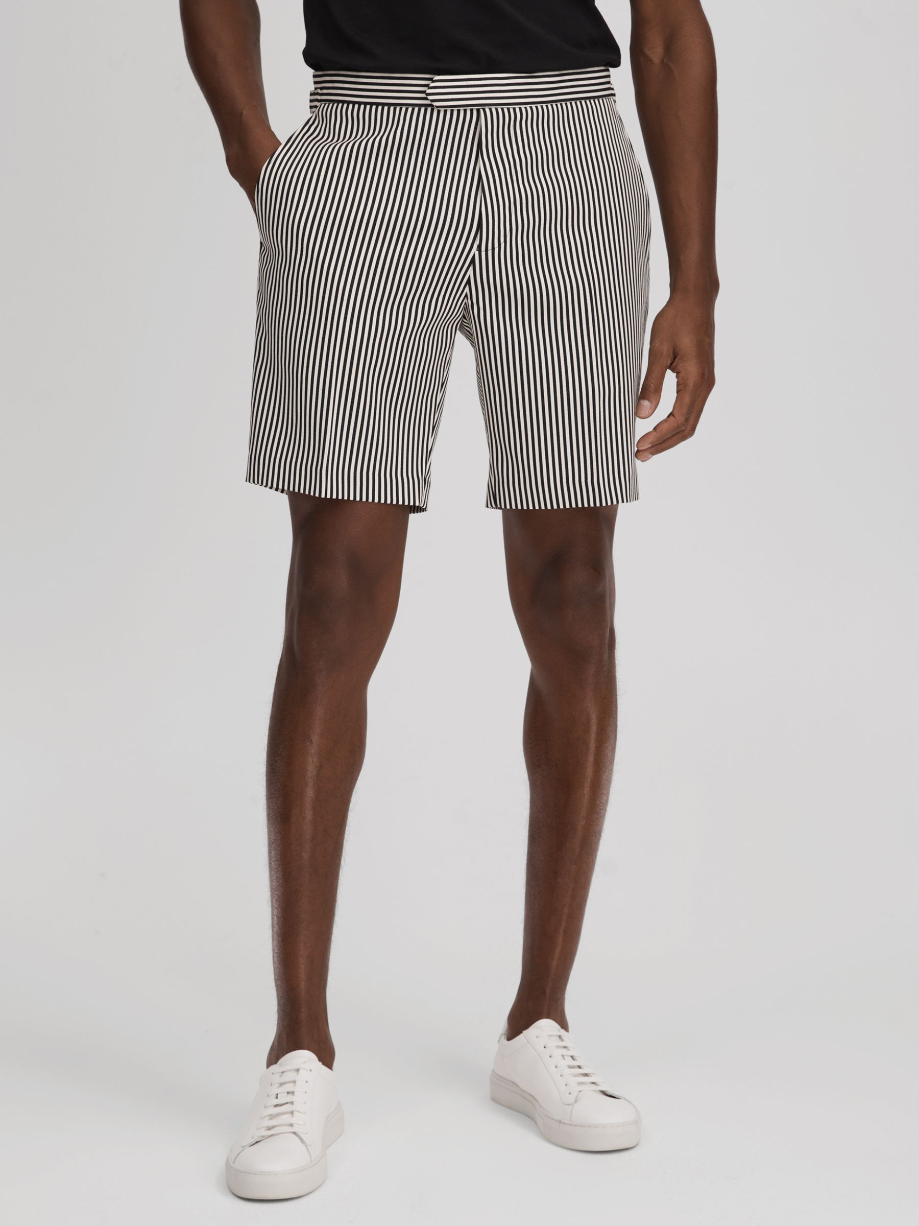 Striped Adjuster Shorts in Black/White - Image 1 of 6