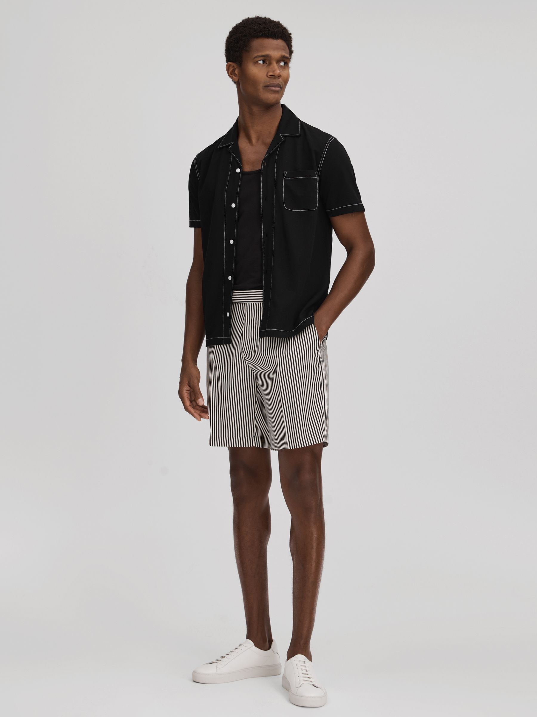 Striped Adjuster Shorts in Black/White - Image 3 of 6