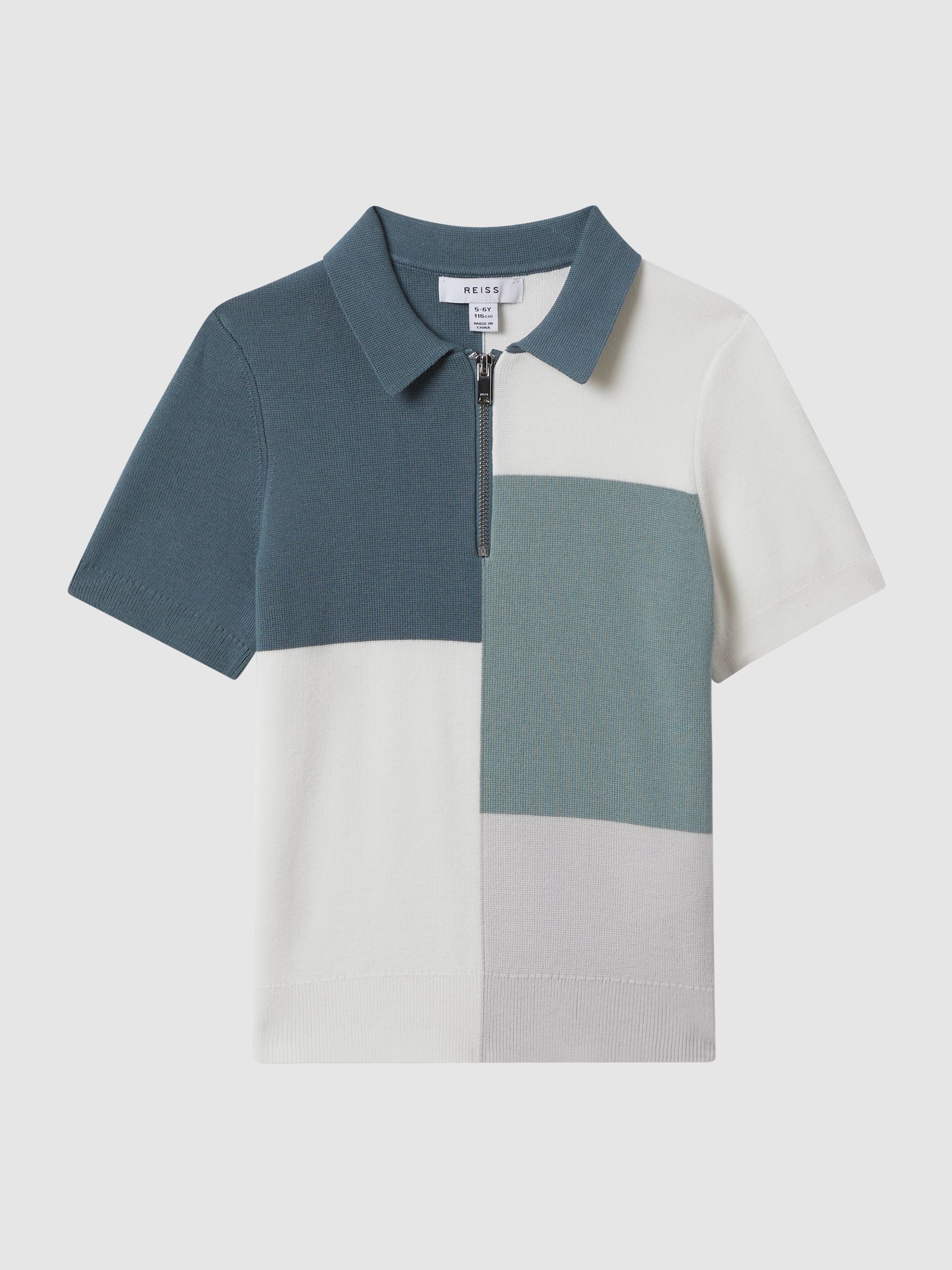 Junior Colourblock Half-Zip Polo Shirt in Sage - Image 2 of 6