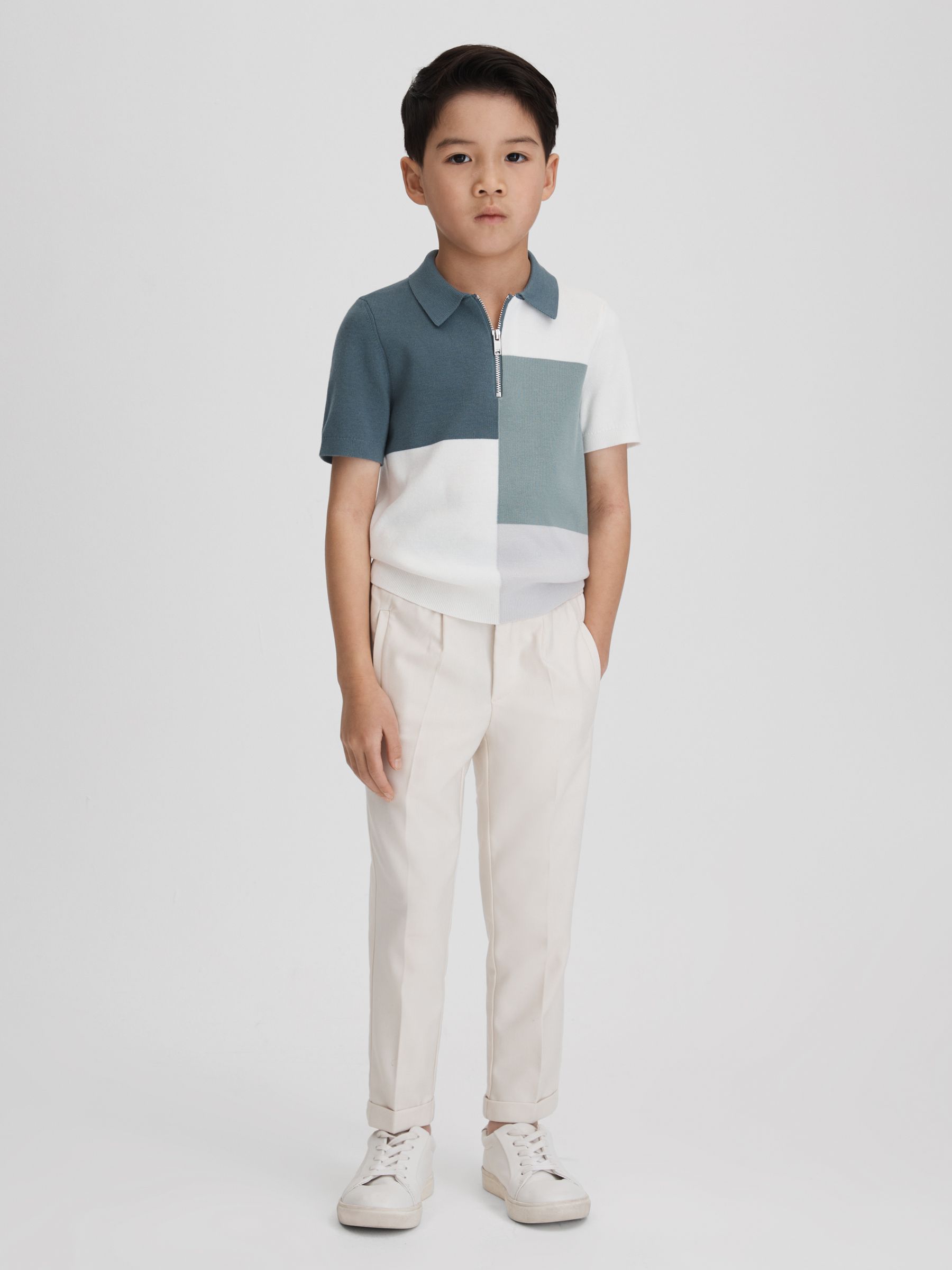 Junior Colourblock Half-Zip Polo Shirt in Sage - Image 3 of 6