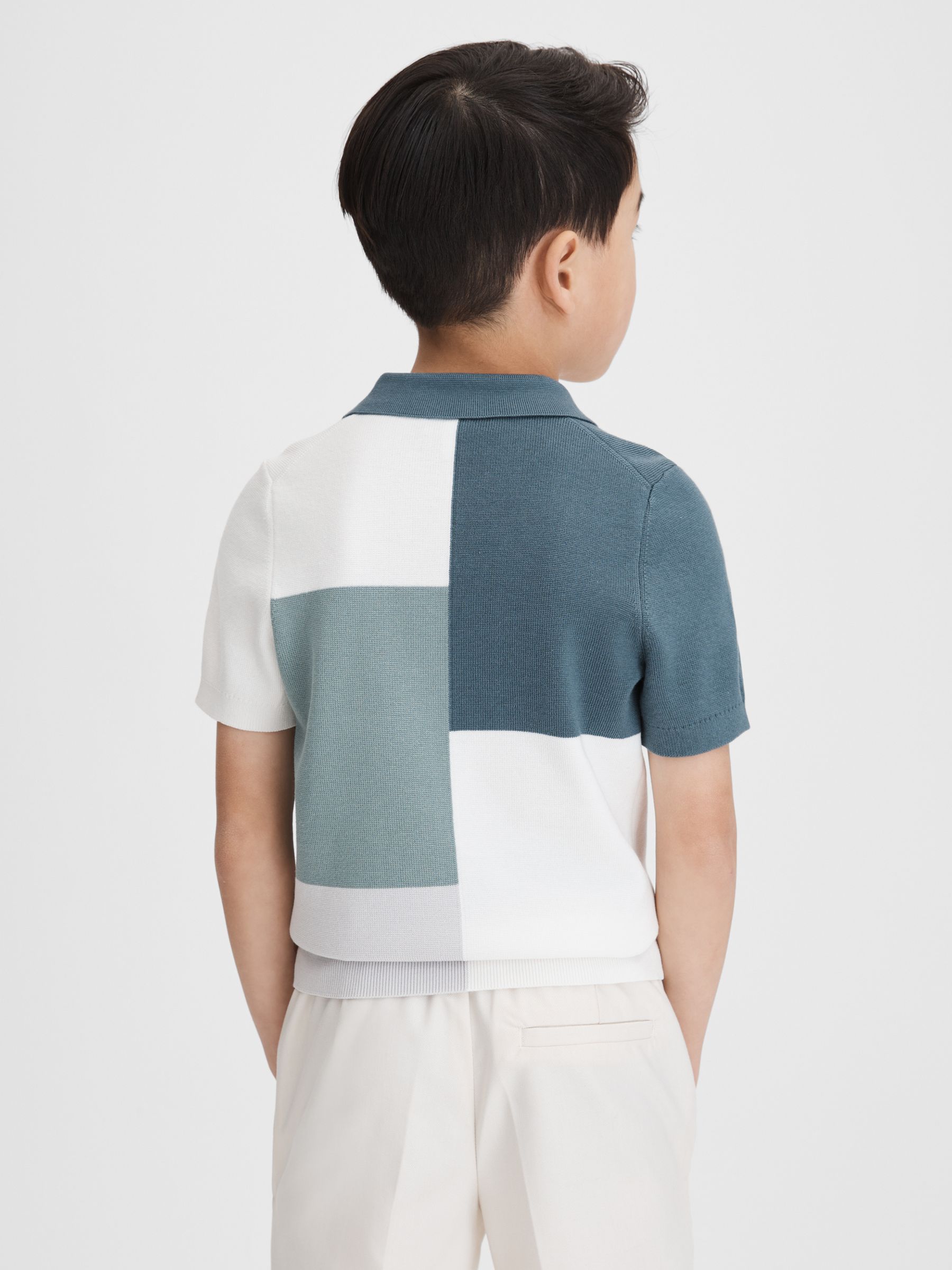 Junior Colourblock Half-Zip Polo Shirt in Sage - Image 4 of 6
