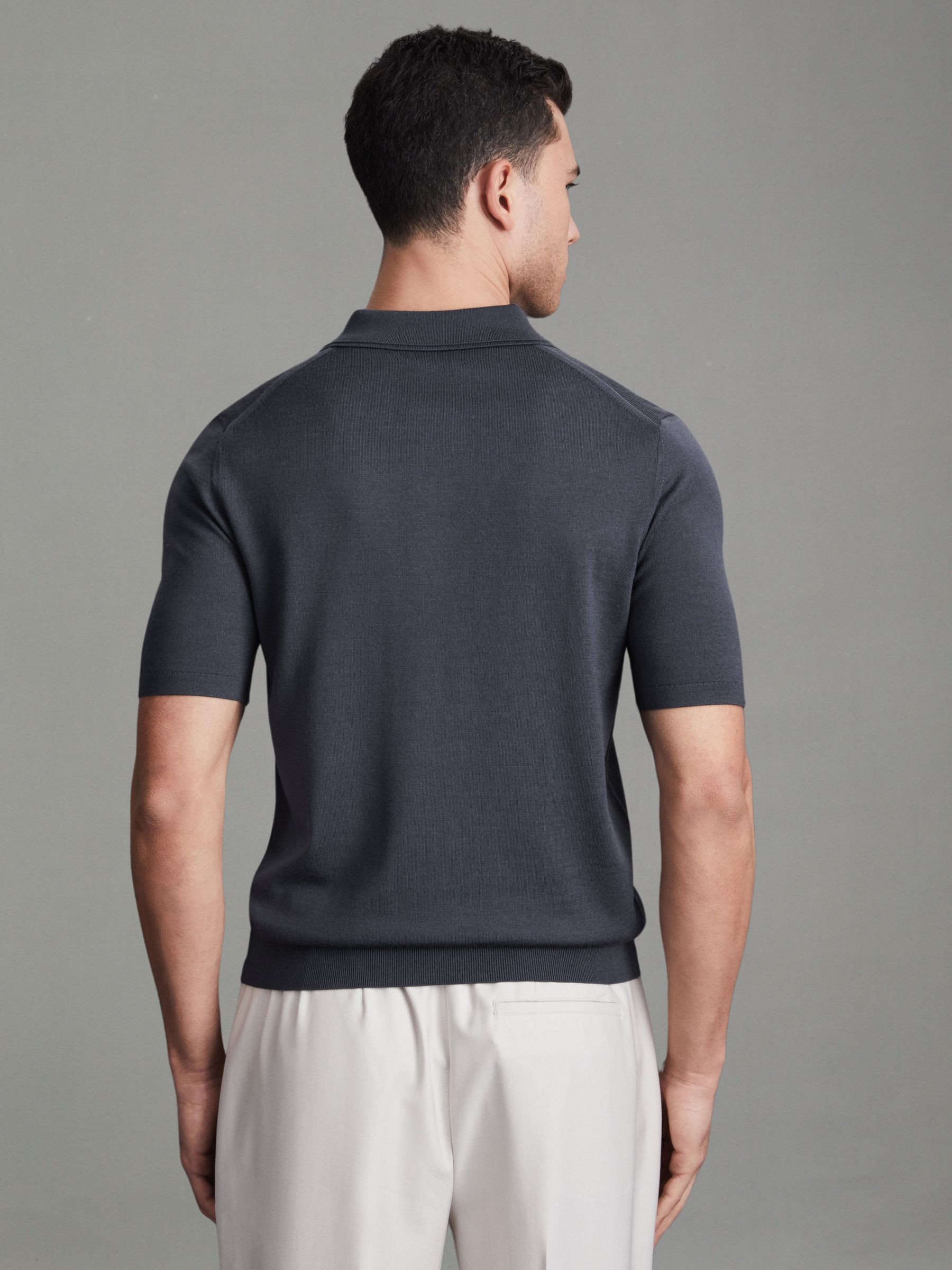 Maxwell Blue Smoke Merino Wool Half-Zip Polo Shirt - Image 5 of 5