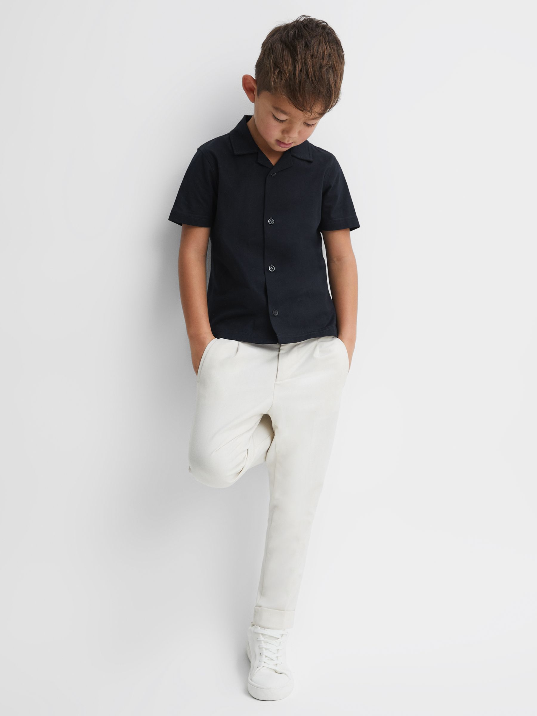 Cotton Cuban Collar Shirt in Navy - Image 3 of 6