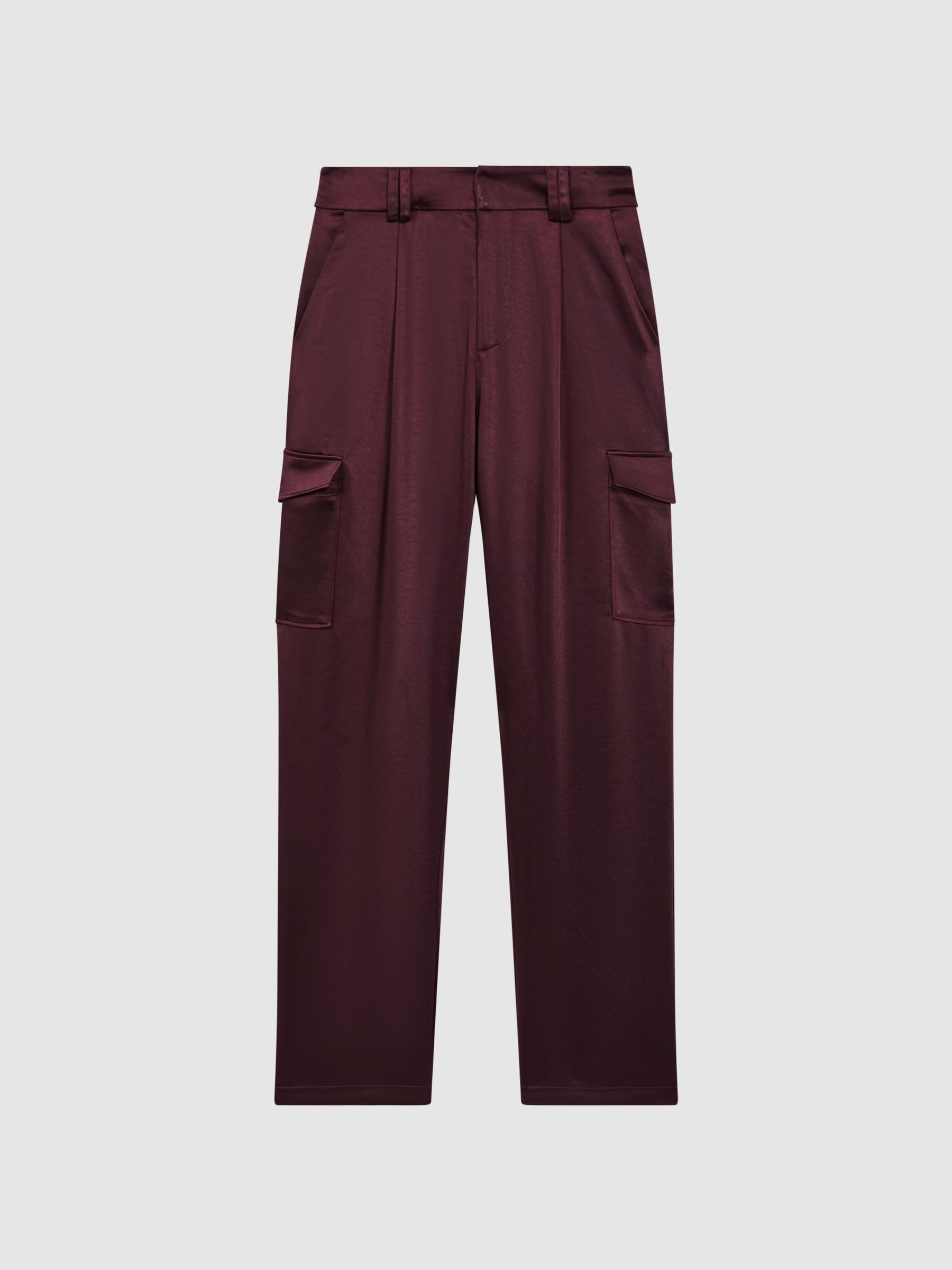 Paige Satin Cargo Trousers in Dusty Cherrywood - Image 2 of 6