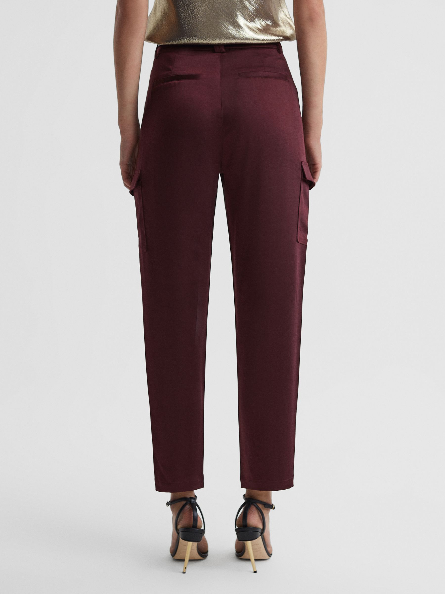Paige Satin Cargo Trousers in Dusty Cherrywood - Image 5 of 6