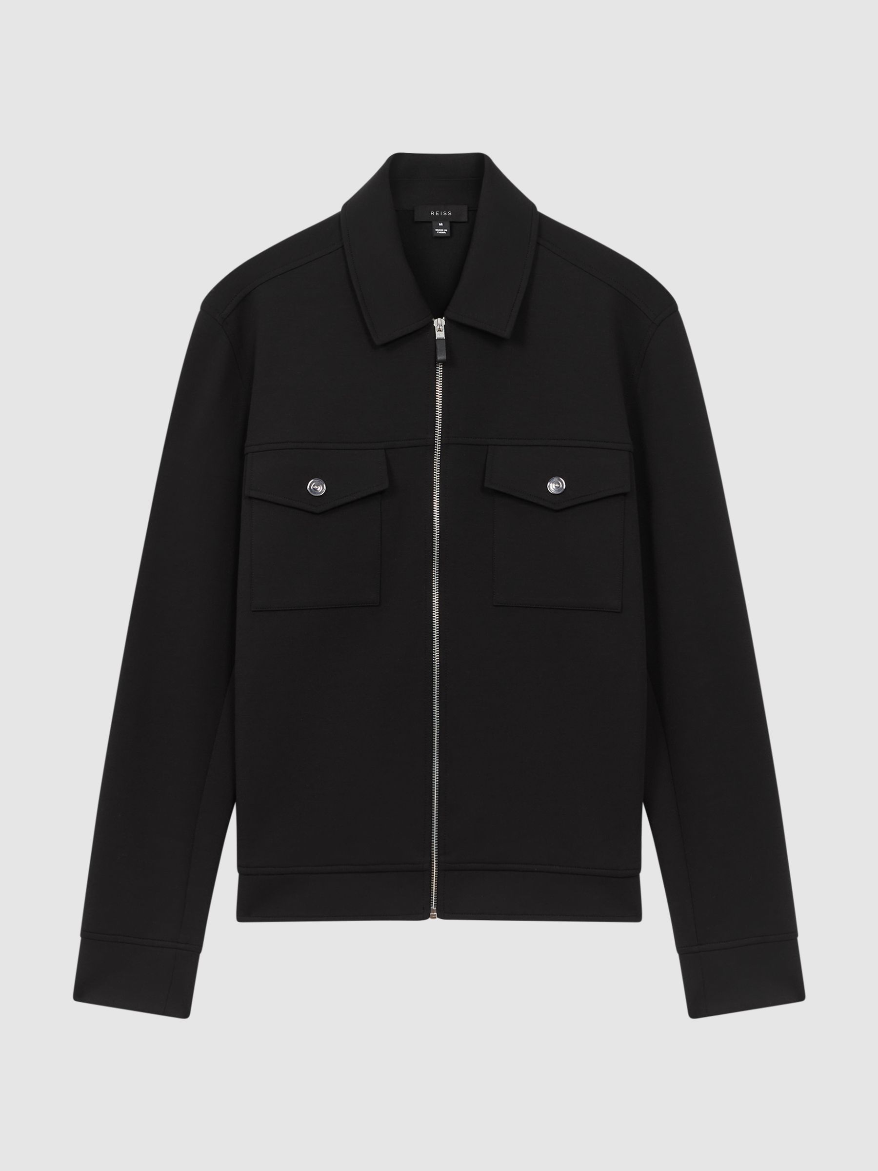 Interlock Jersey Zip-Through Overshirt in Black - Image 2 of 7