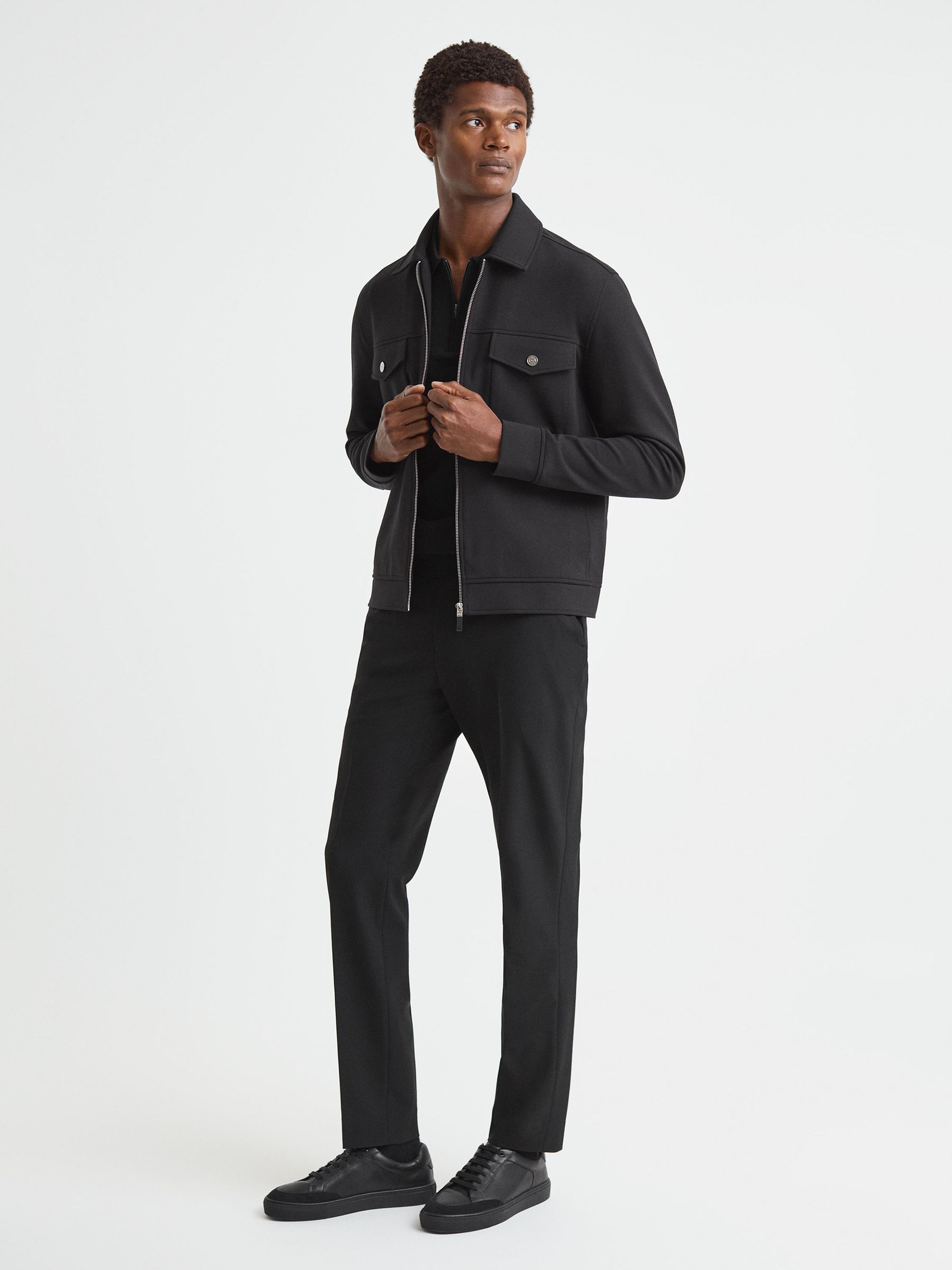 Interlock Jersey Zip-Through Overshirt in Black - Image 5 of 7