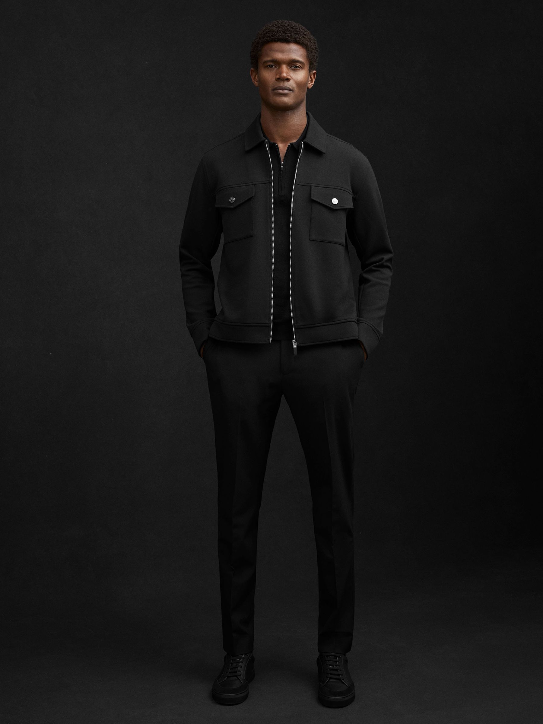 Interlock Jersey Zip-Through Overshirt in Black - Image 6 of 7