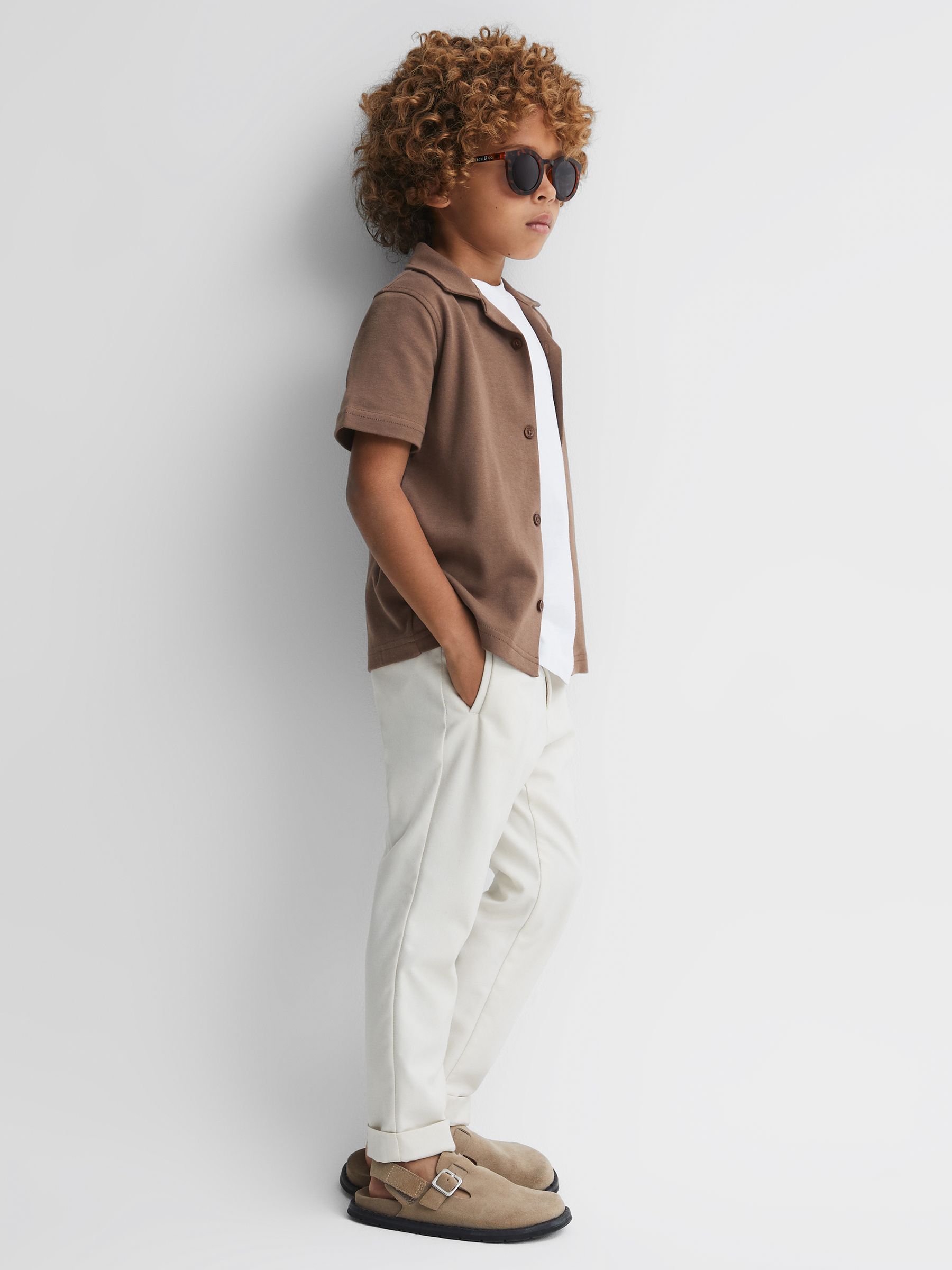 9-13 yrs Cotton Cuban Collar Shirt in Tobacco - Image 1 of 6