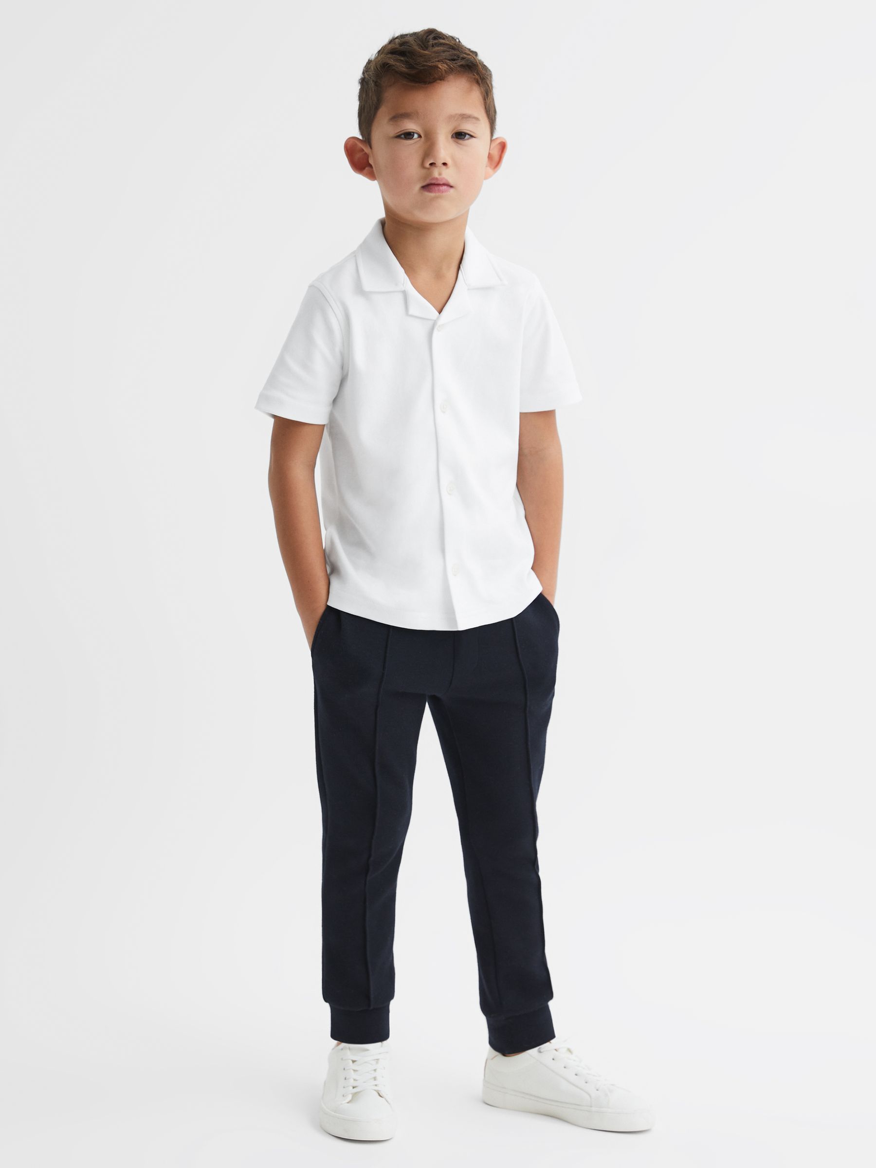 3-9 yrs Cotton Cuban Collar Shirt in White - Image 1 de 6