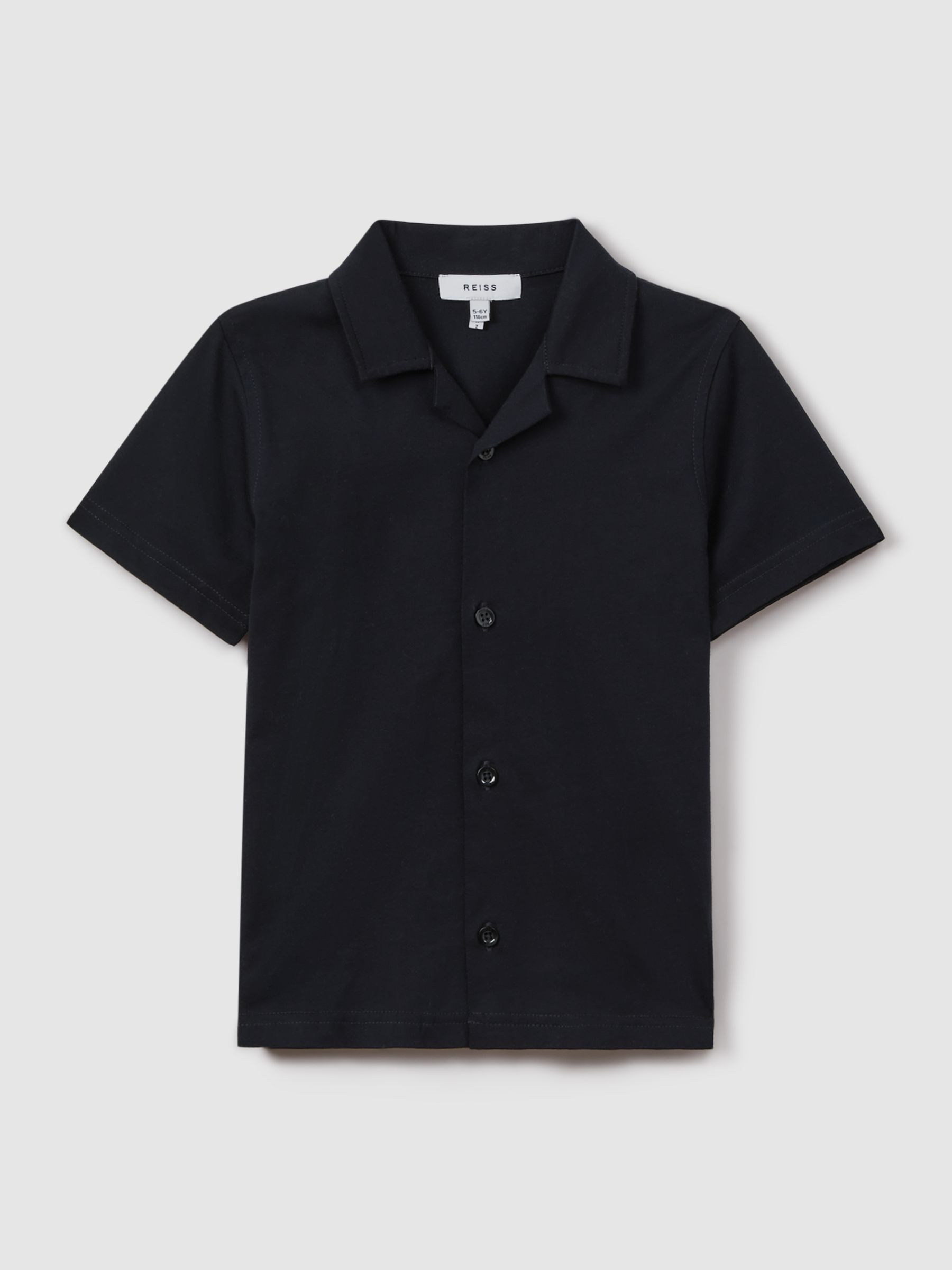 Junior Cotton Cuban Collar Shirt in Navy - Image 2 of 6