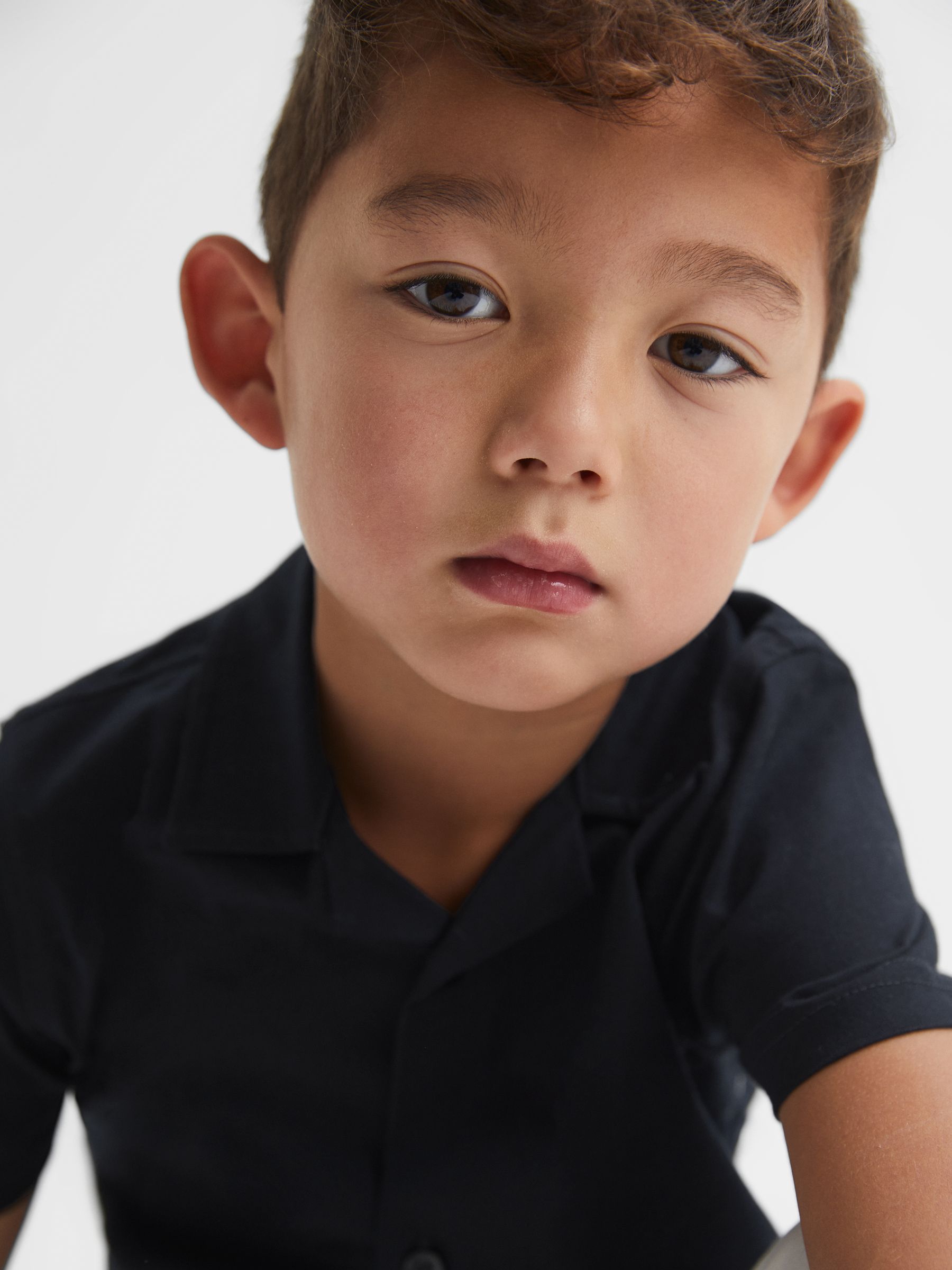 Junior Cotton Cuban Collar Shirt in Navy - Image 4 of 6