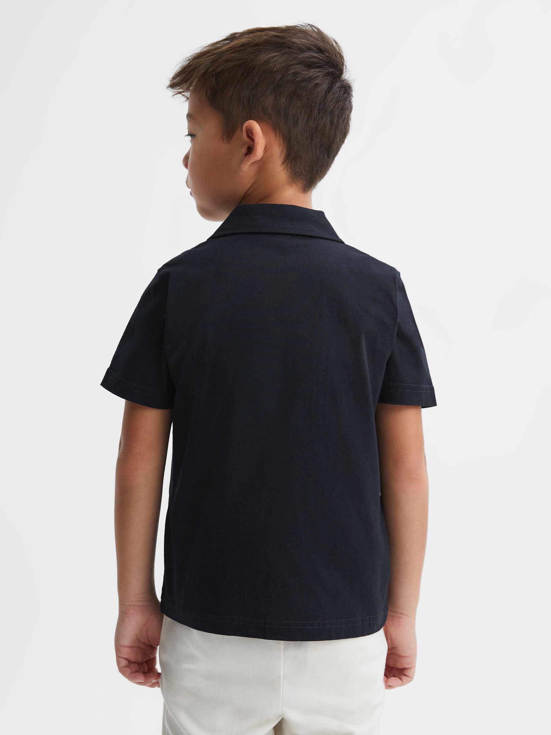 Junior Cotton Cuban Collar Shirt in Navy - Image 5 of 6