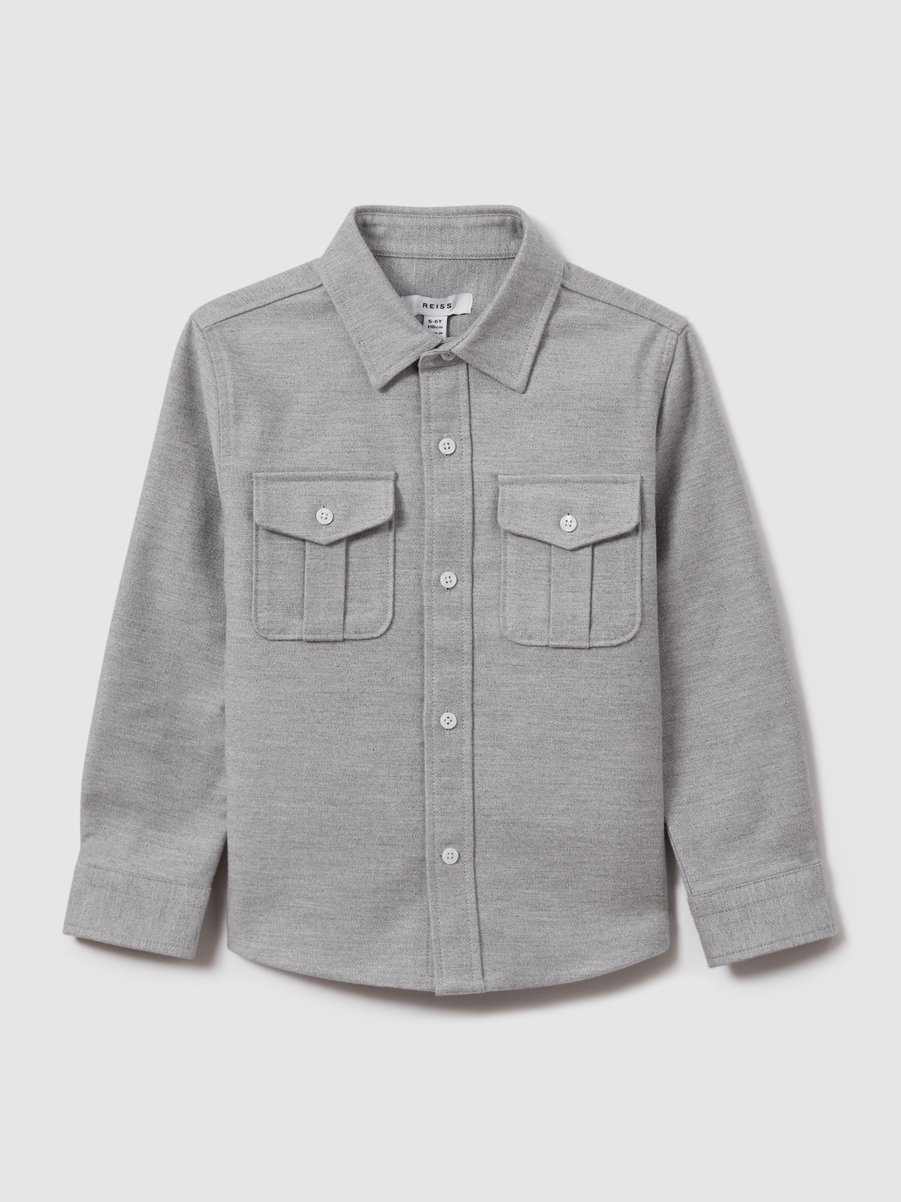 9-13 yrs Brushed Cotton Patch Pocket Overshirt in Soft Grey - Image 2 of 4