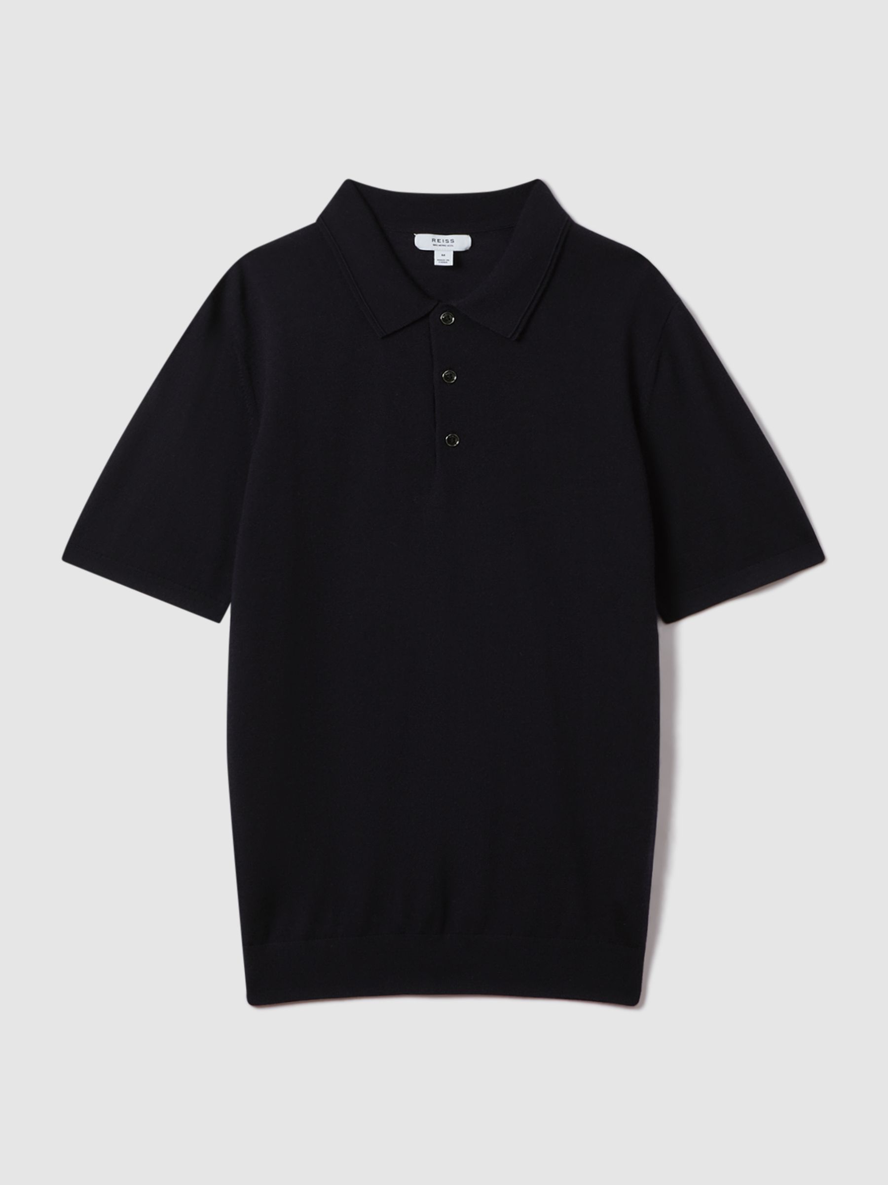 Merino Wool Polo Shirt in Navy - Image 2 of 5