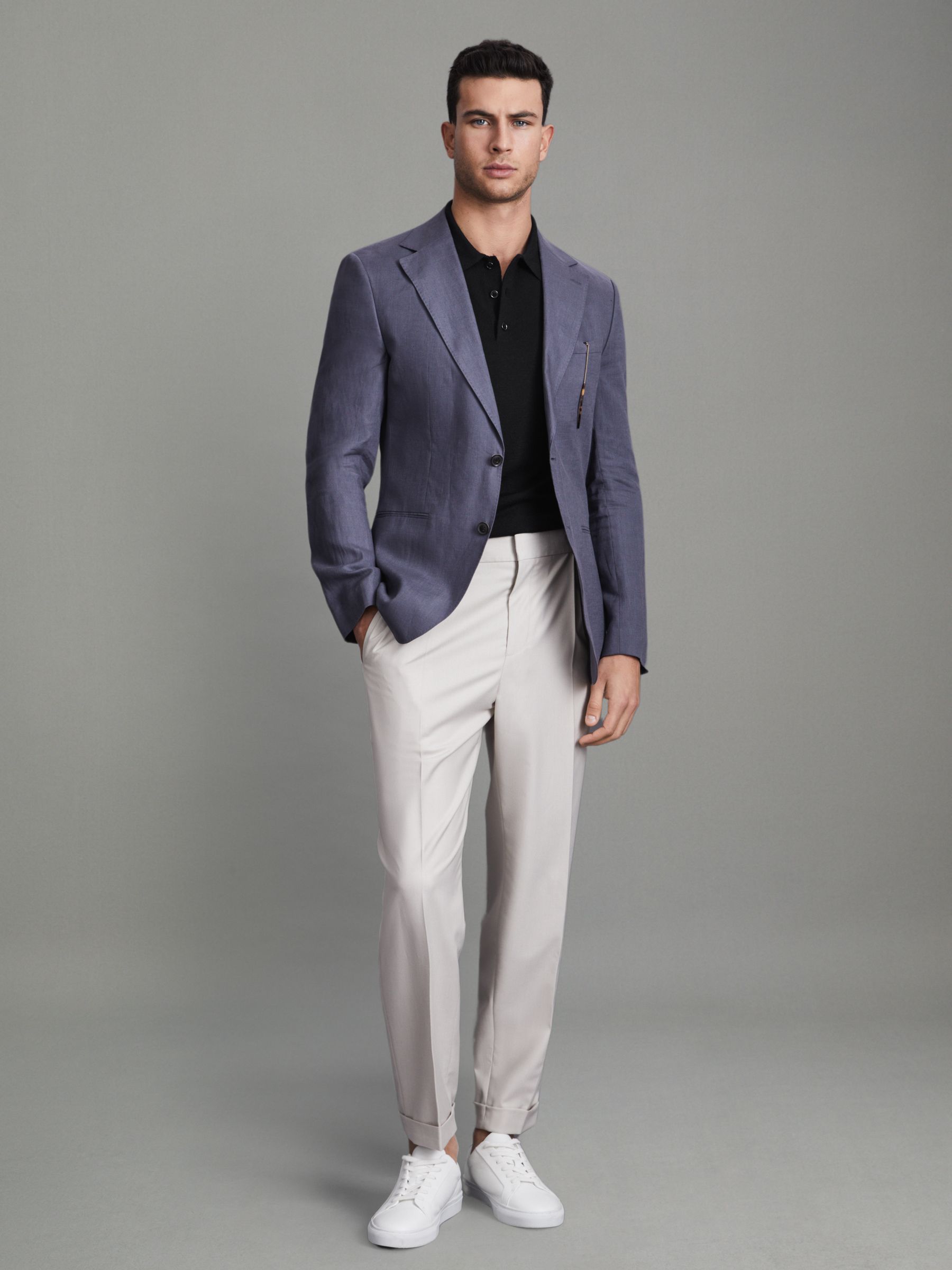 Merino Wool Polo Shirt in Navy - Image 3 of 5