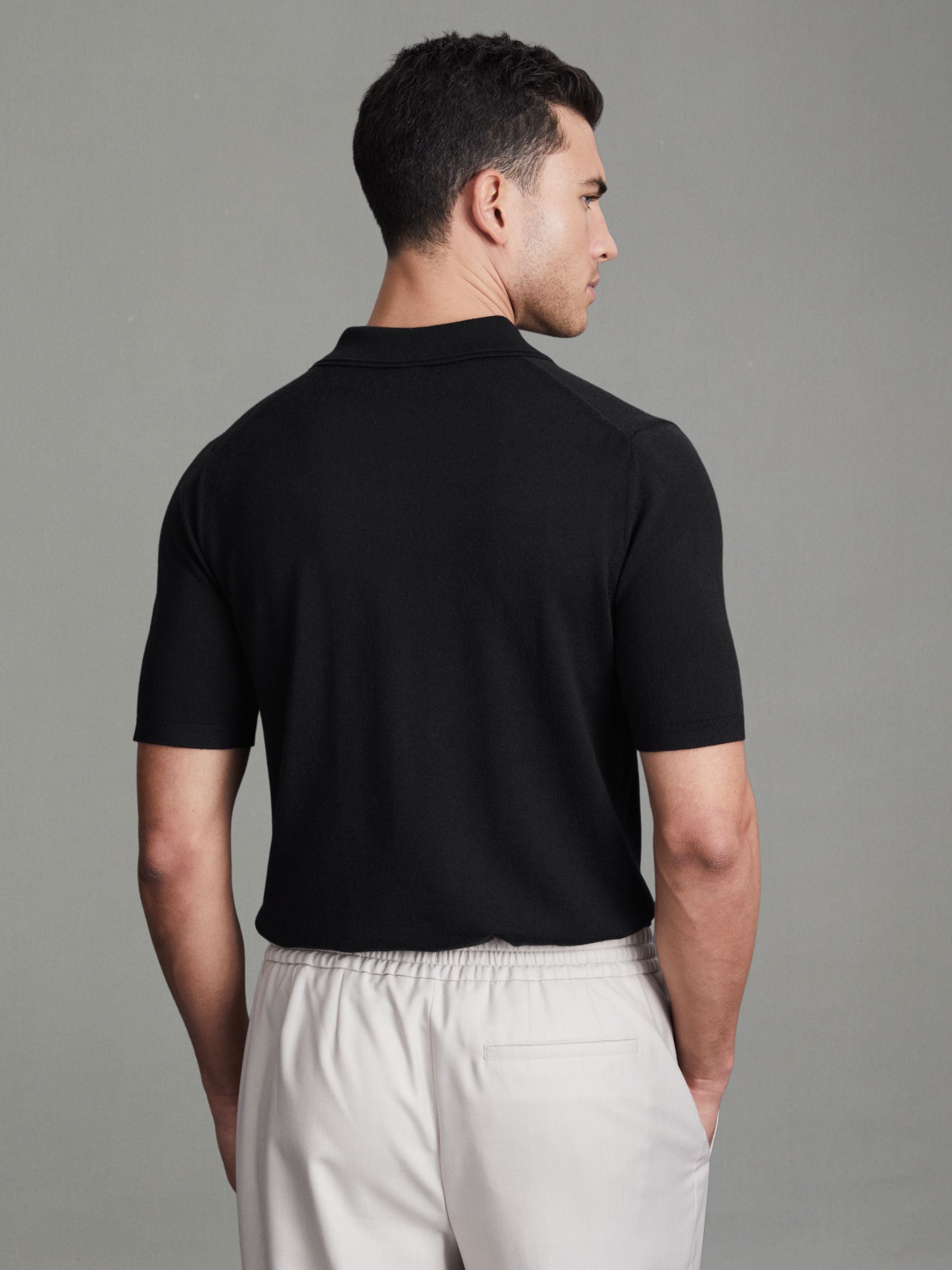 Merino Wool Polo Shirt in Navy - Image 5 of 5