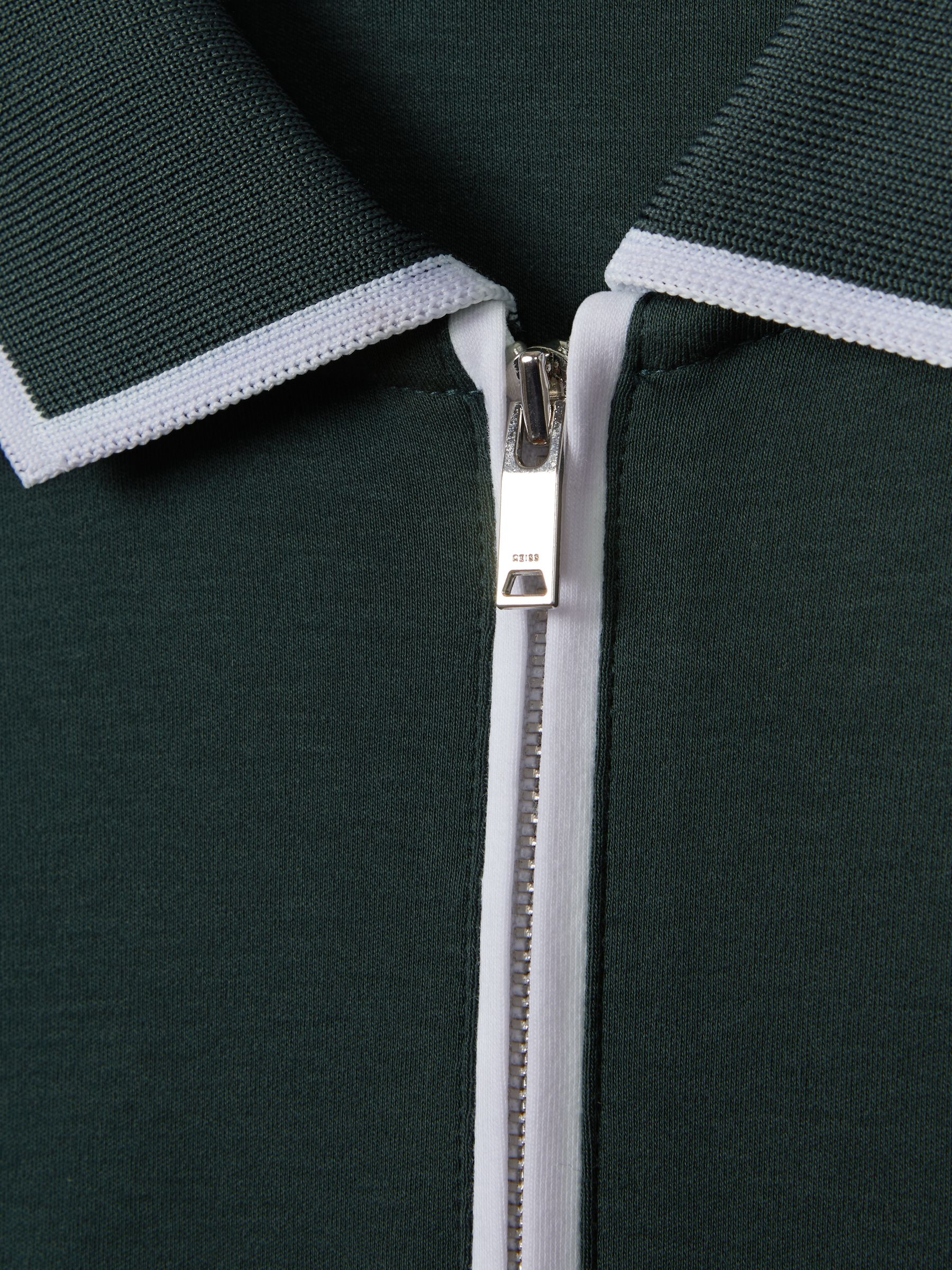 Cotton Contrast Collar Half-Zip Polo Shirt in Dark Green - Image 6 of 6
