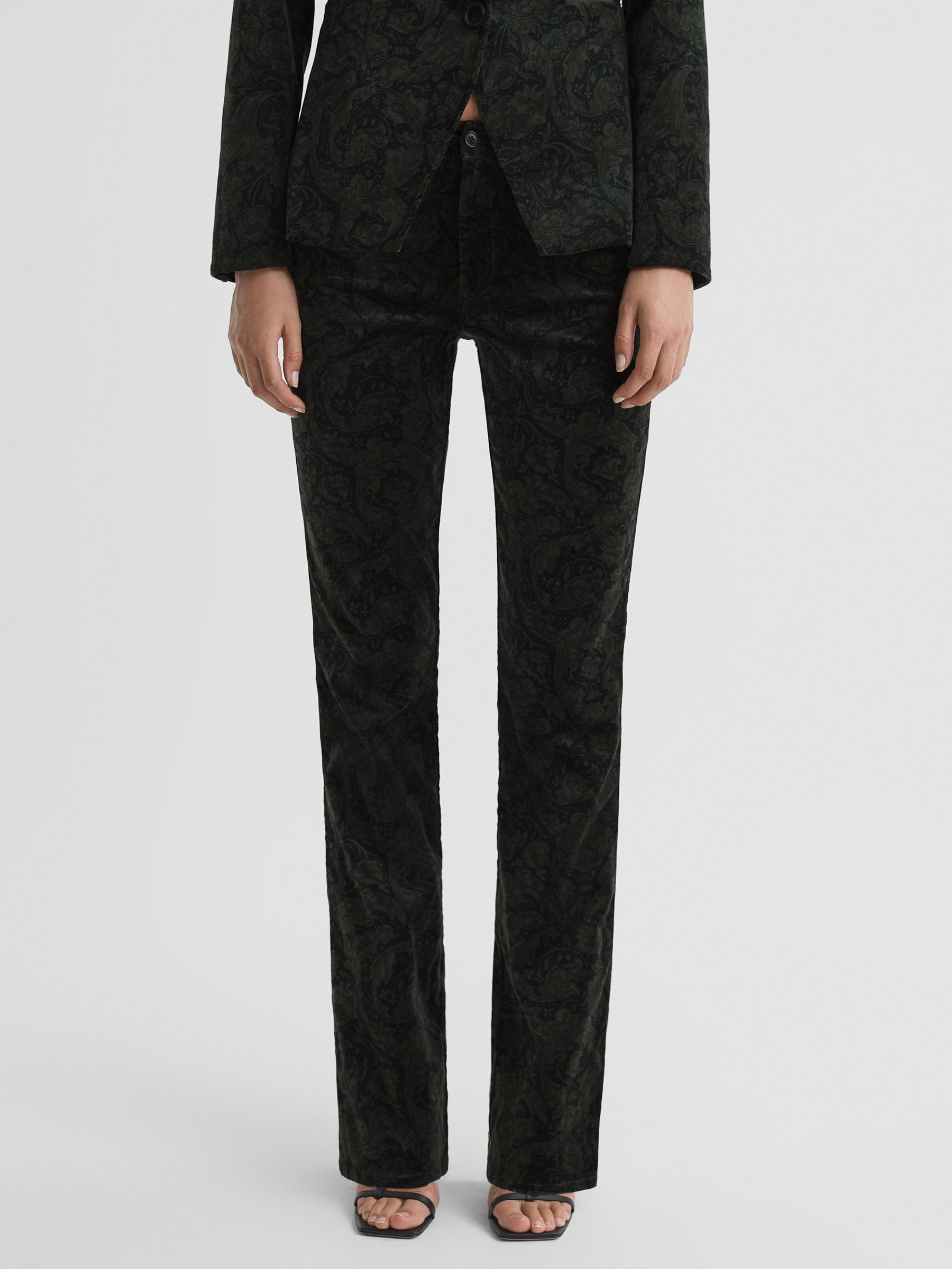 Paige Velvet Paisley Trousers in Dark Forest - Image 1 of 6