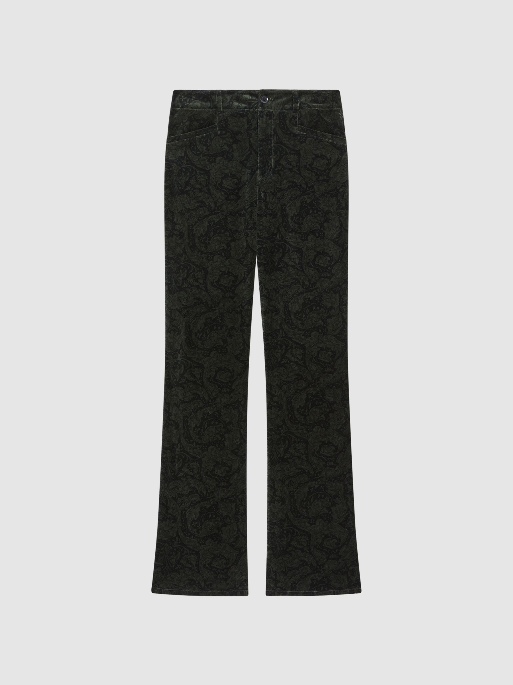 Paige Velvet Paisley Trousers in Dark Forest - Image 2 of 6 Paige Velvet Paisley Trousers in Dark Forest - Image 2 of 6