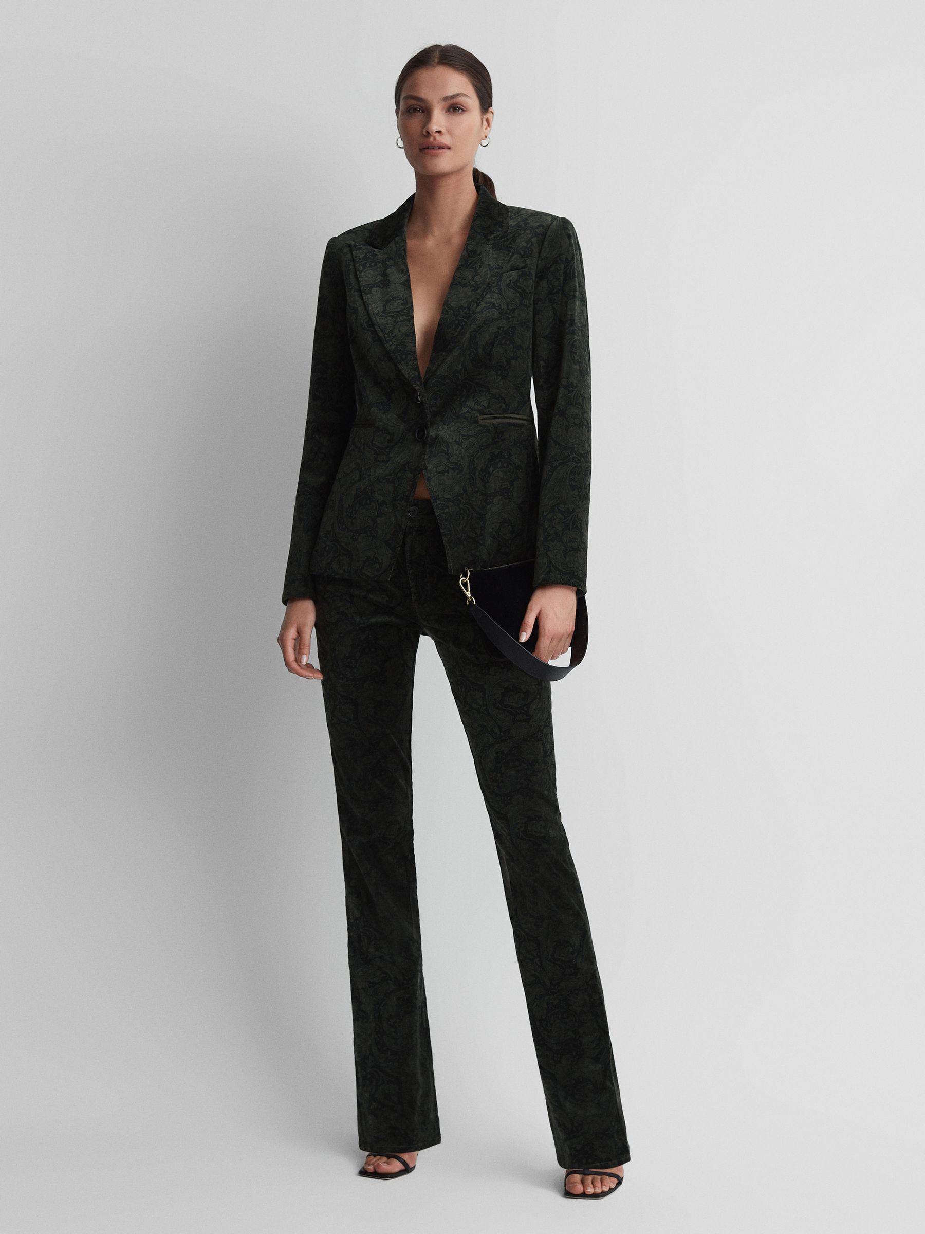 Paige Velvet Paisley Trousers in Dark Forest - Image 3 of 6