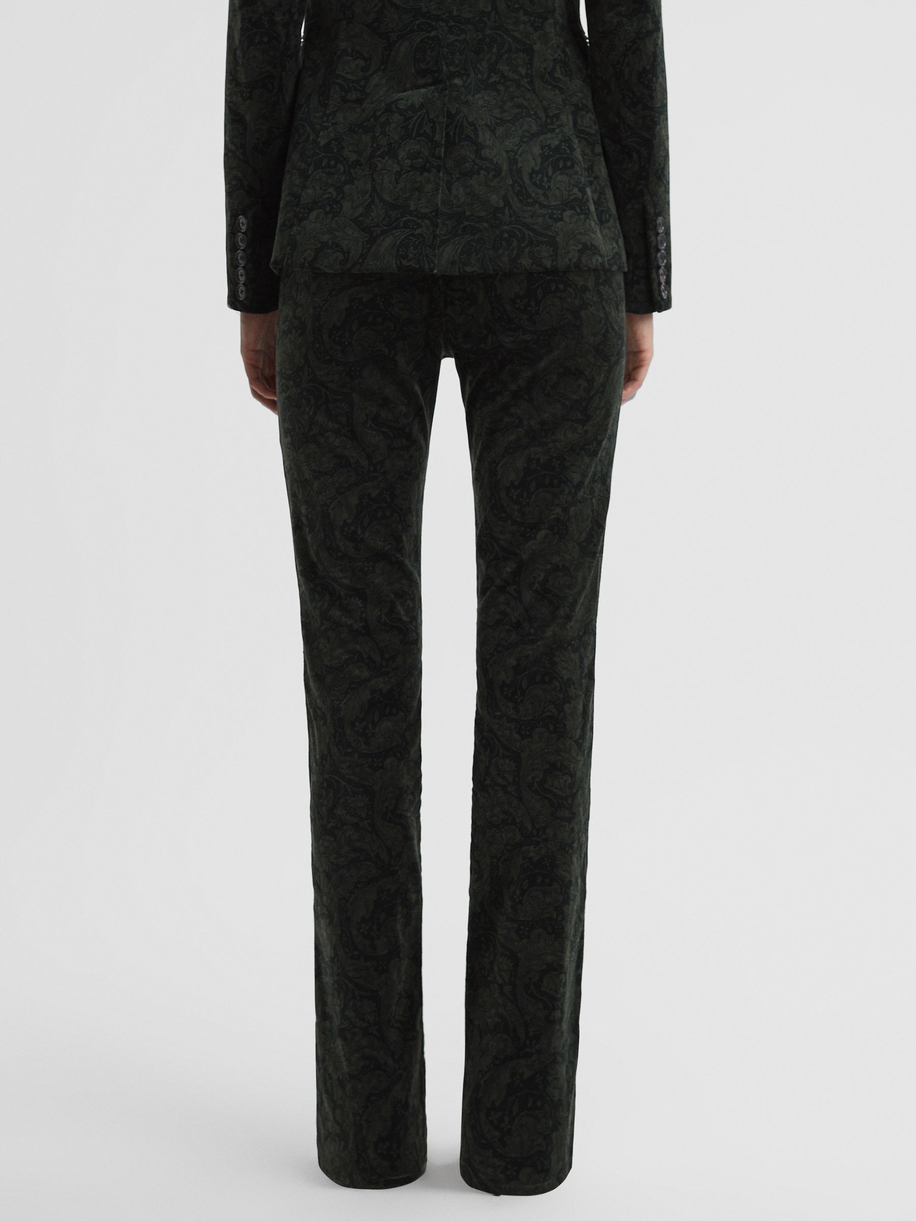 Paige Velvet Paisley Trousers in Dark Forest - Image 5 of 6