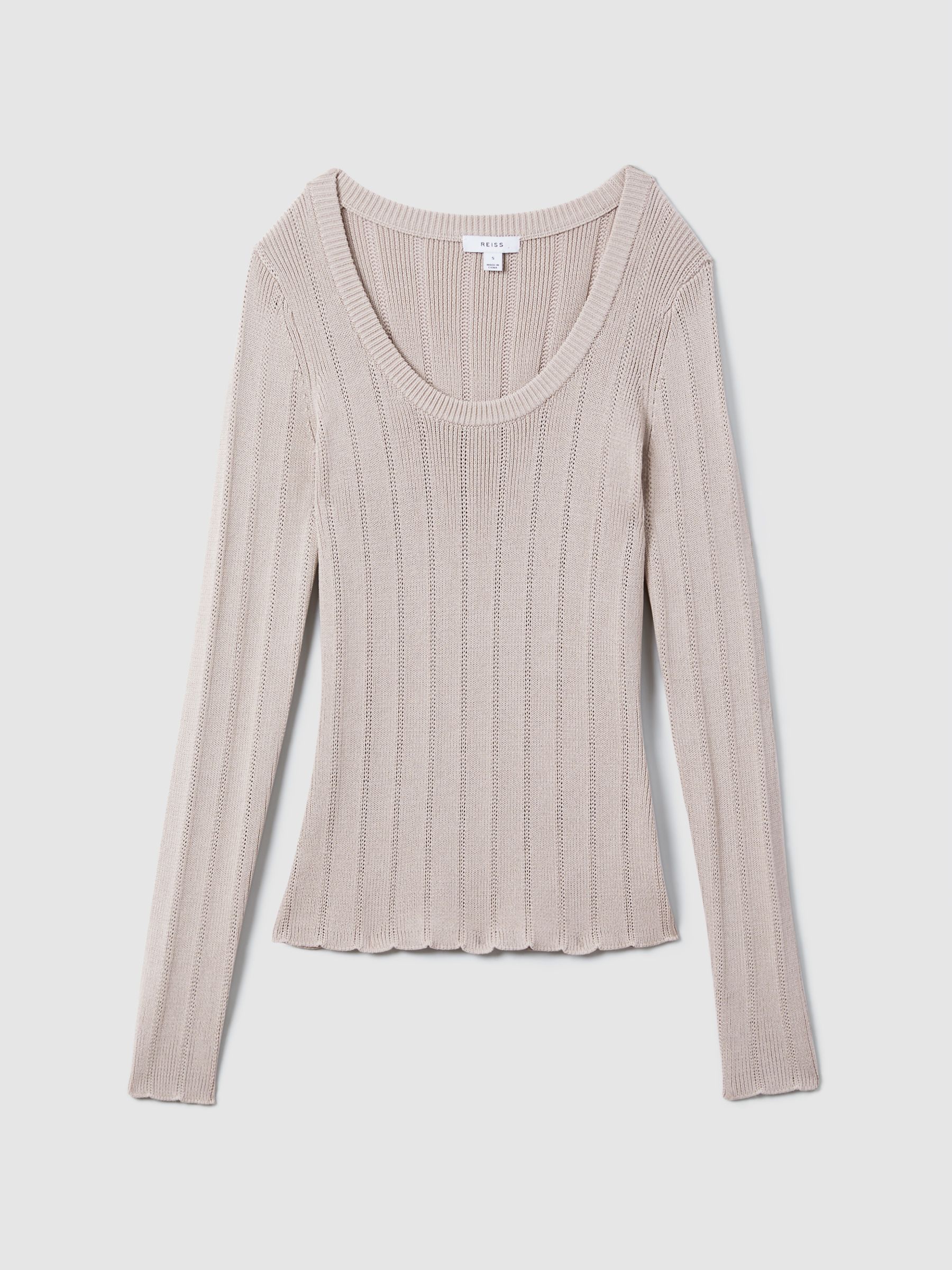 Knitted Scoop Neck Top in Neutral - Image 2 of 6