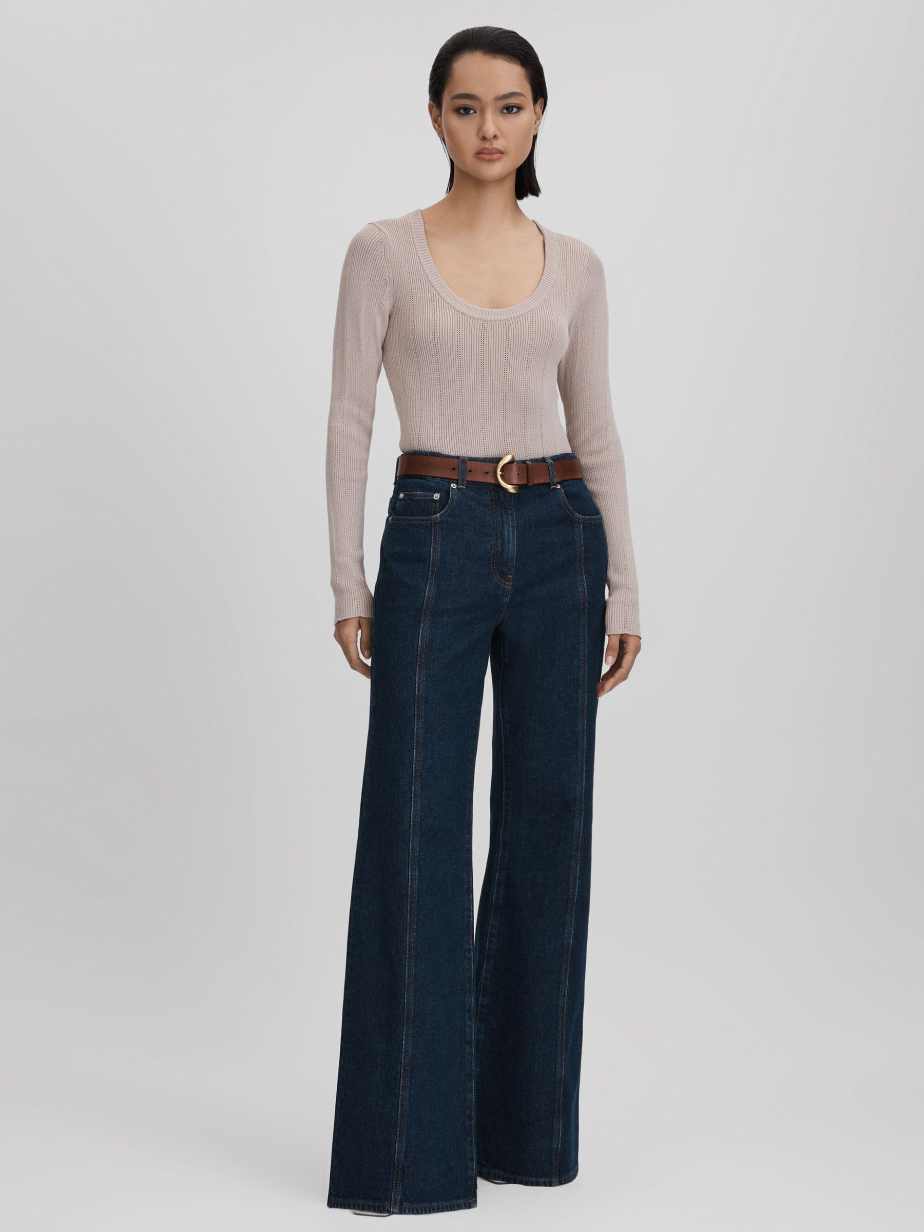 Knitted Scoop Neck Top in Neutral - Image 3 of 6