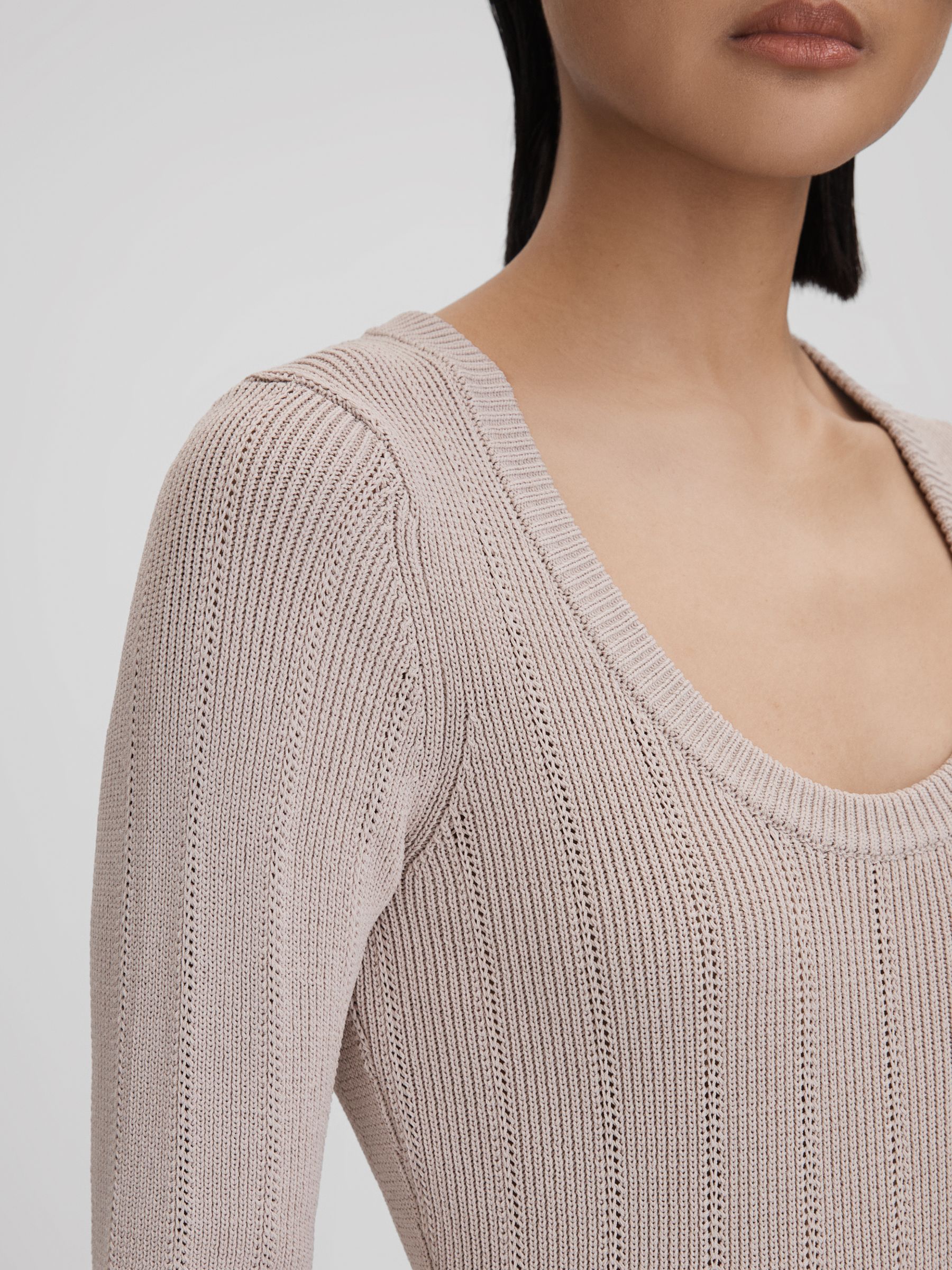 Knitted Scoop Neck Top in Neutral - Image 4 of 6