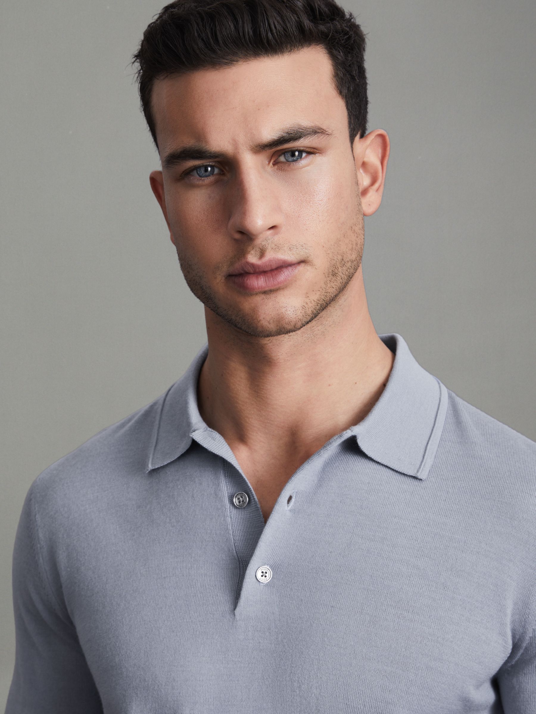 Merino Wool Polo Shirt in China Blue - Image 1 of 5
