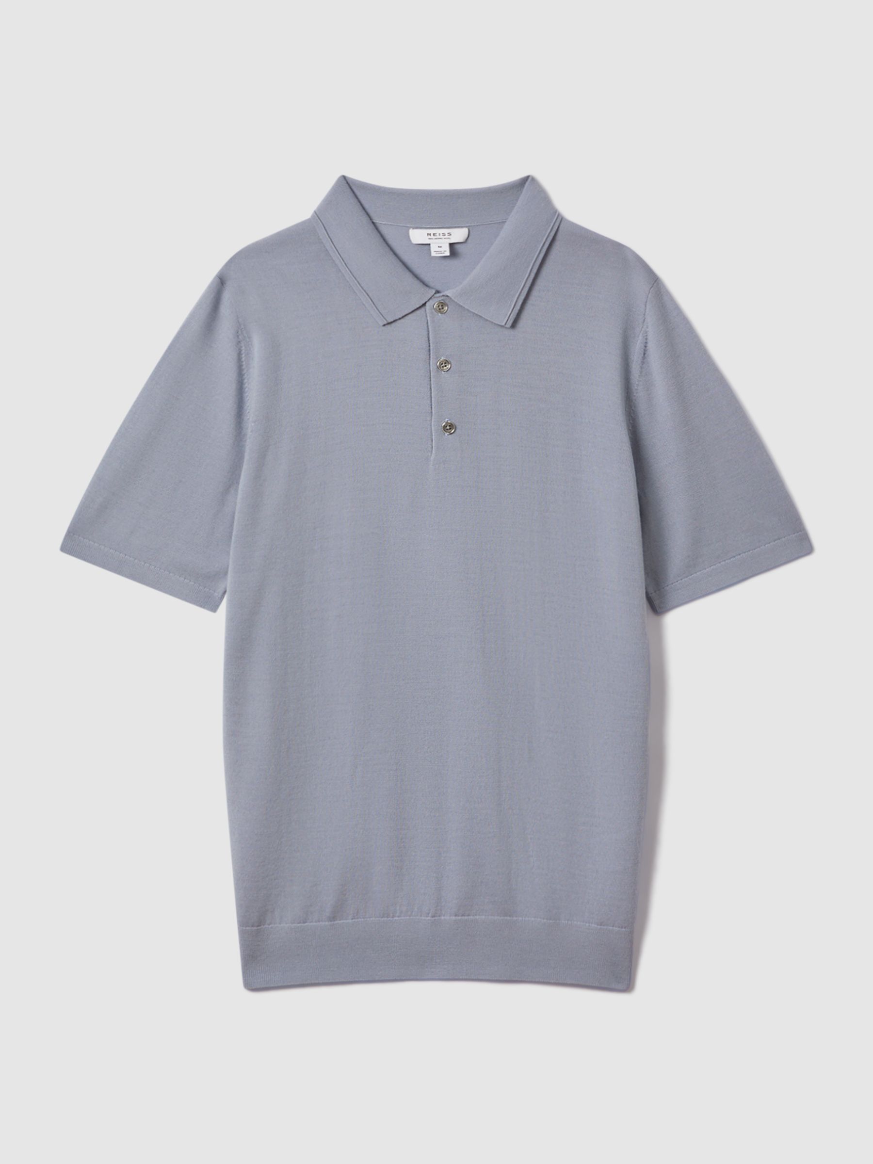 Merino Wool Polo Shirt in China Blue - Image 2 of 5
