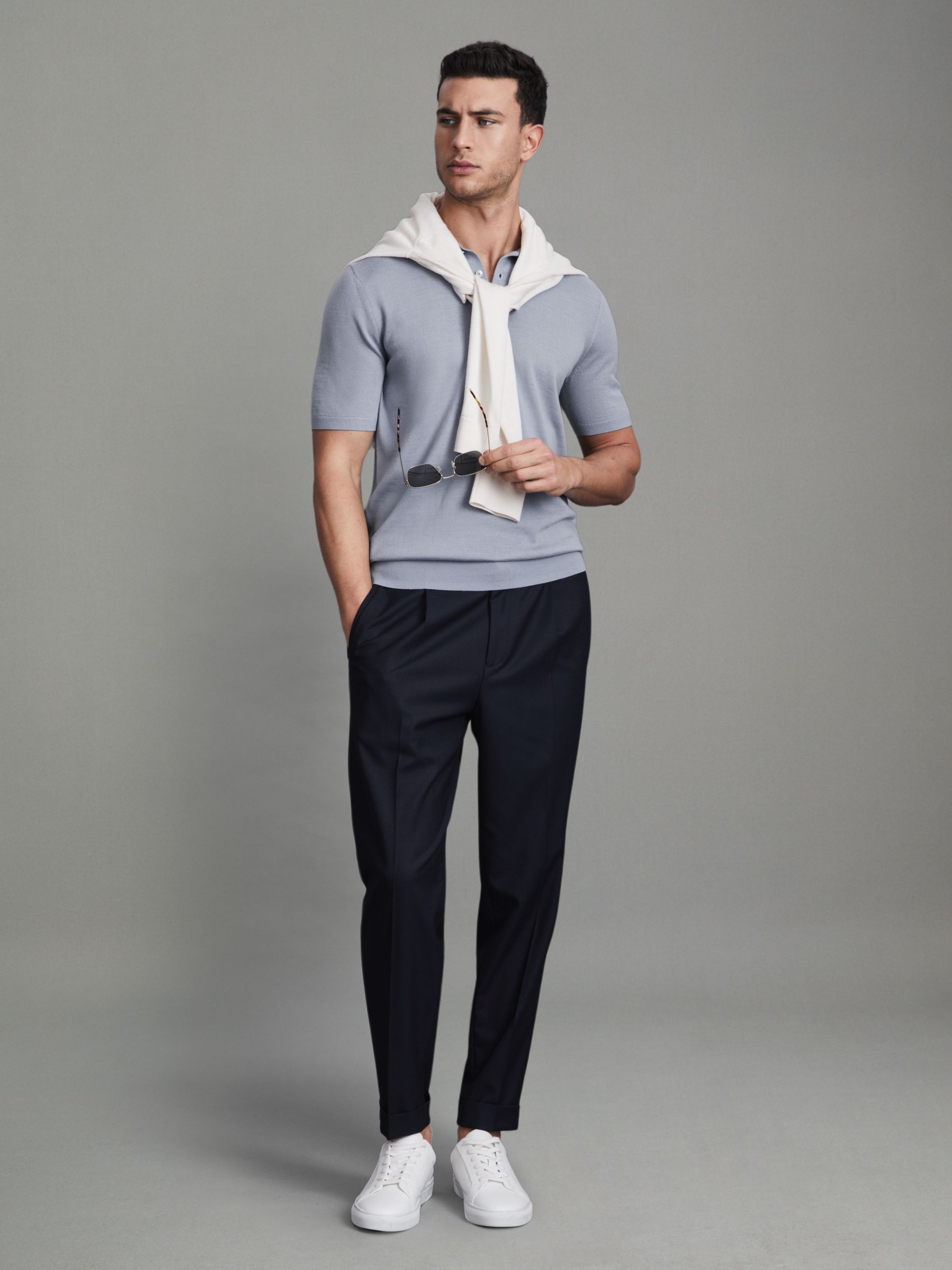 Merino Wool Polo Shirt in China Blue - Image 3 of 5