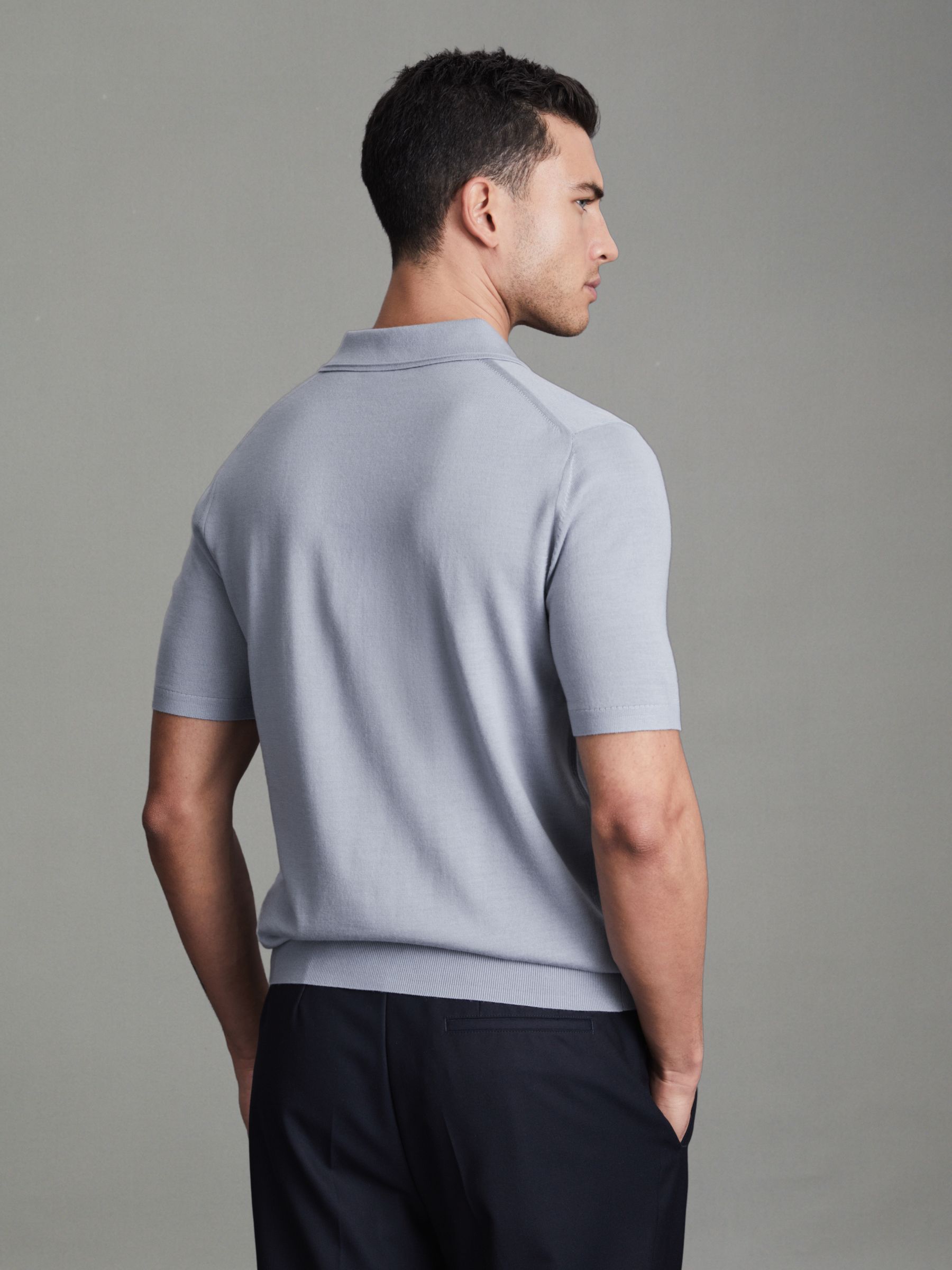 Merino Wool Polo Shirt in China Blue - Image 5 of 5
