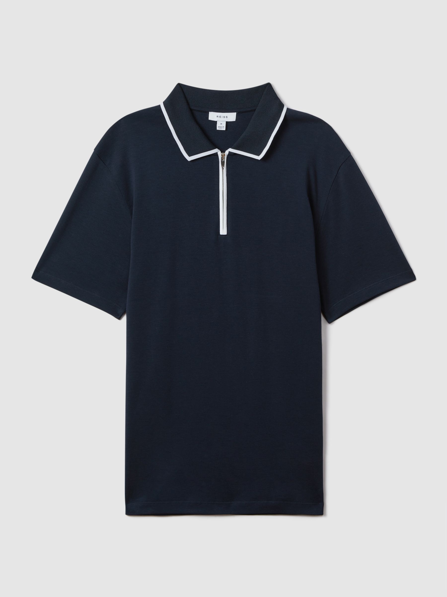 Cotton Contrast Collar Half-Zip Polo Shirt in Navy - Image 2 of 6 Cotton Contrast Collar Half-Zip Polo Shirt in Navy - Image 2 of 6