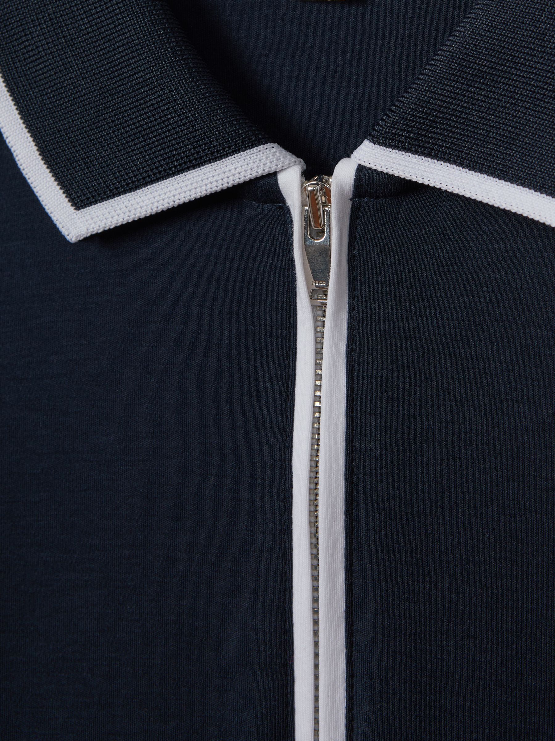 Cotton Contrast Collar Half-Zip Polo Shirt in Navy - Image 6 of 6