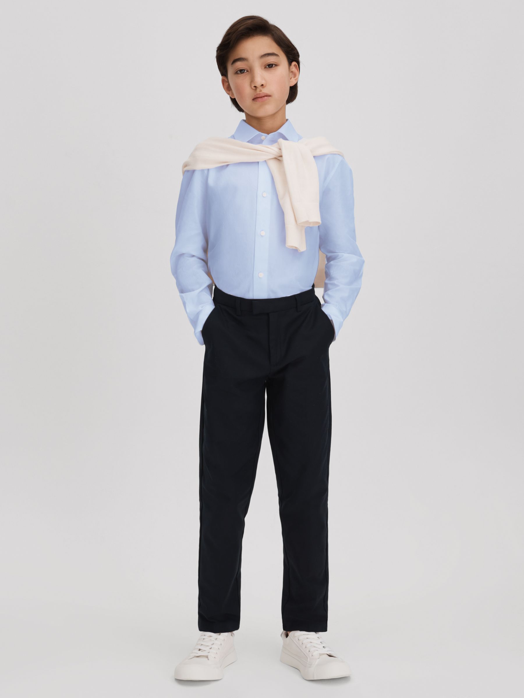 3-9 yrs Slim Fit Cotton Shirt in Soft Blue - Image 1 of 4